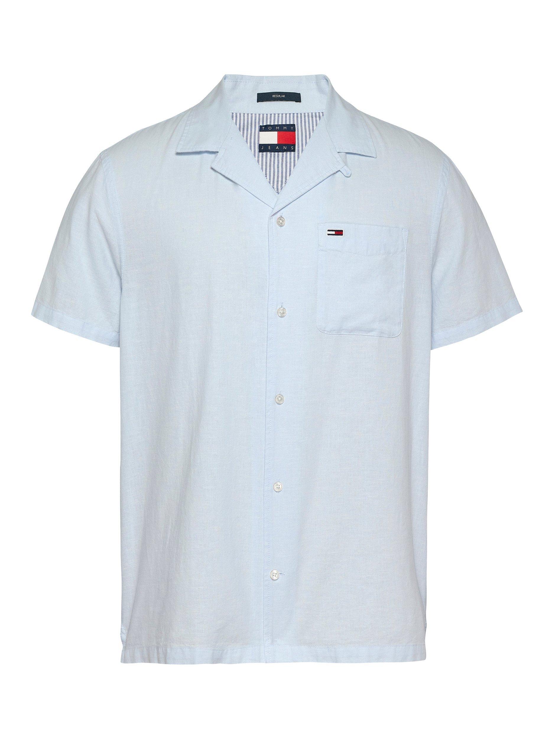 Product image 5 of 7, which shows Tommy Jeans Cotton Linen Blend Regular Fit Camp Collar Shirt, Sweet Blue, XS