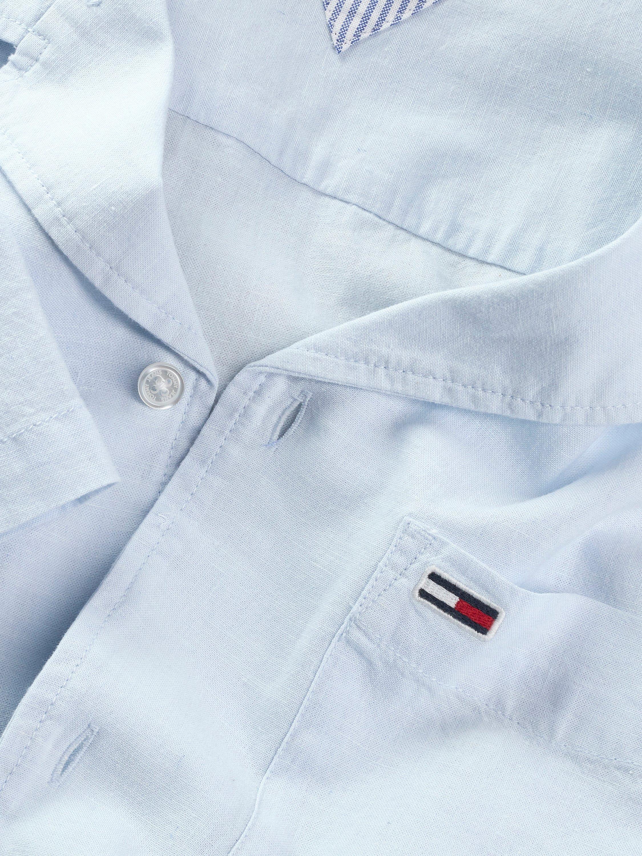 Product image 7 of 7, which shows Tommy Jeans Cotton Linen Blend Regular Fit Camp Collar Shirt, Sweet Blue, XS