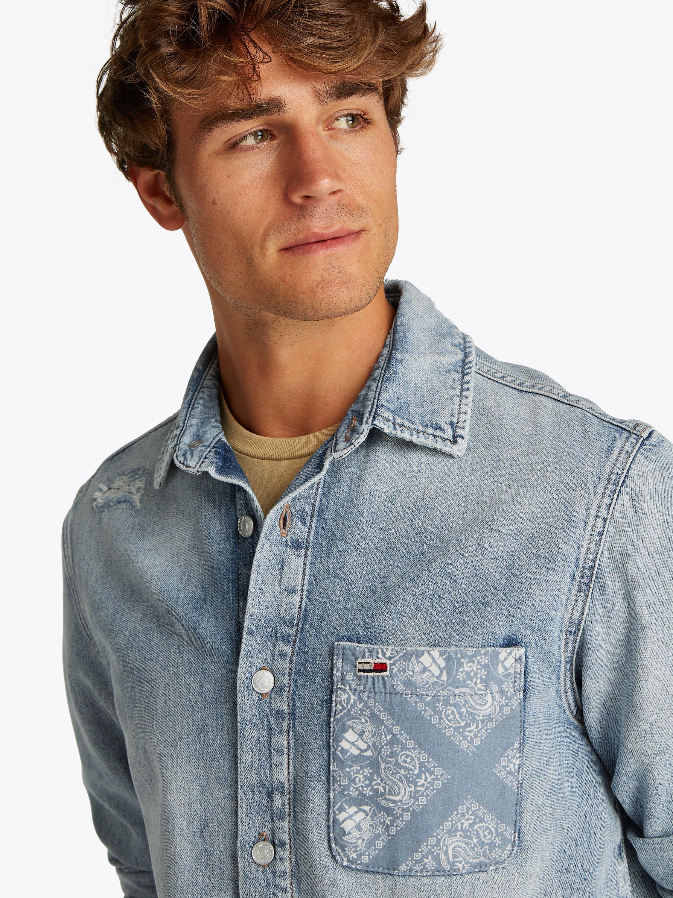 Product image 4 of 8, which shows Tommy Jeans Cotton Regular Fit Denim Shirt, Light Blue, M