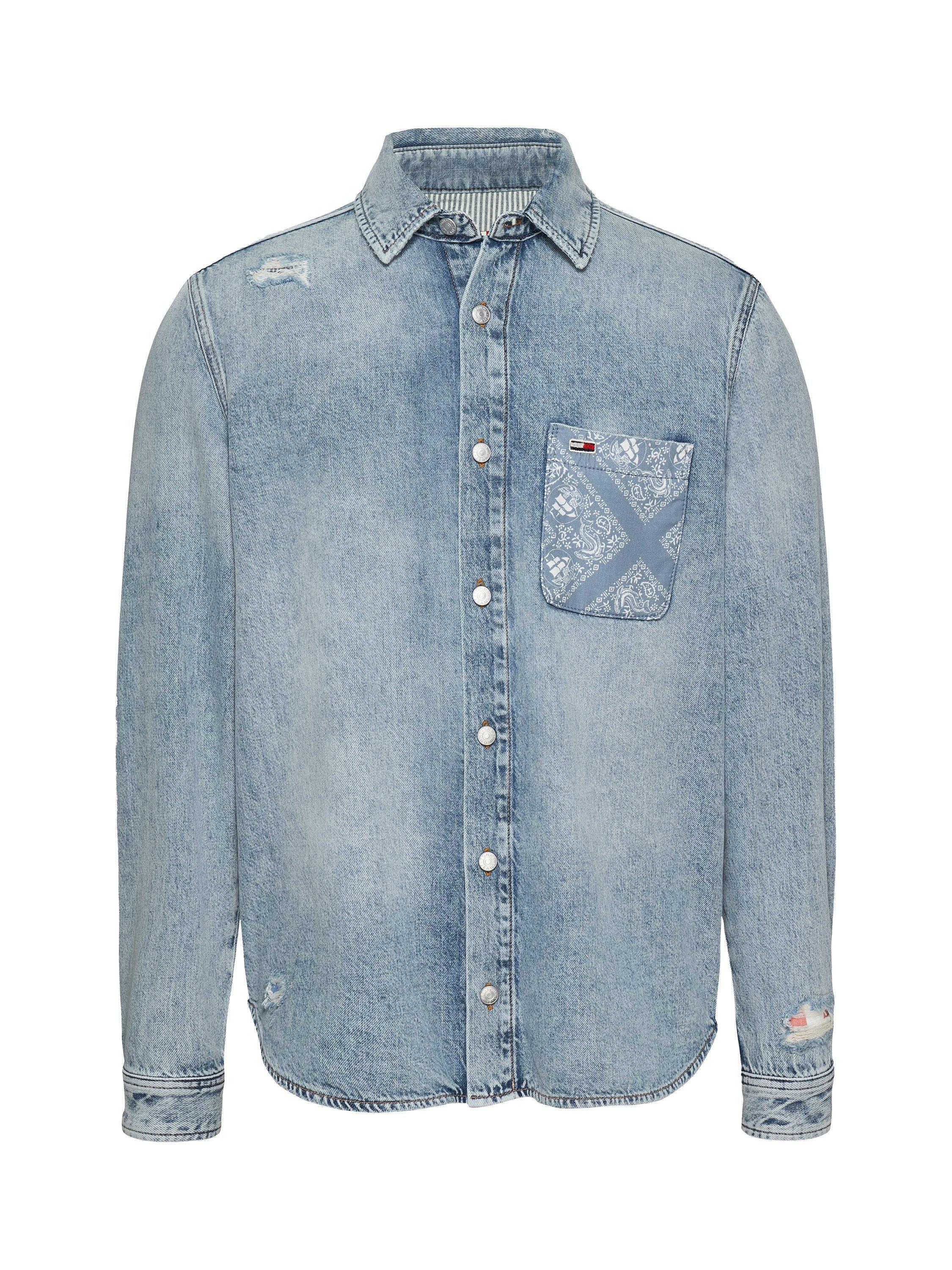Product image 5 of 8, which shows Tommy Jeans Cotton Regular Fit Denim Shirt, Light Blue, M