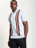 Ben Sherman Organic Cotton Vertical Stripe Knit Polo Shirt, Ice Blue