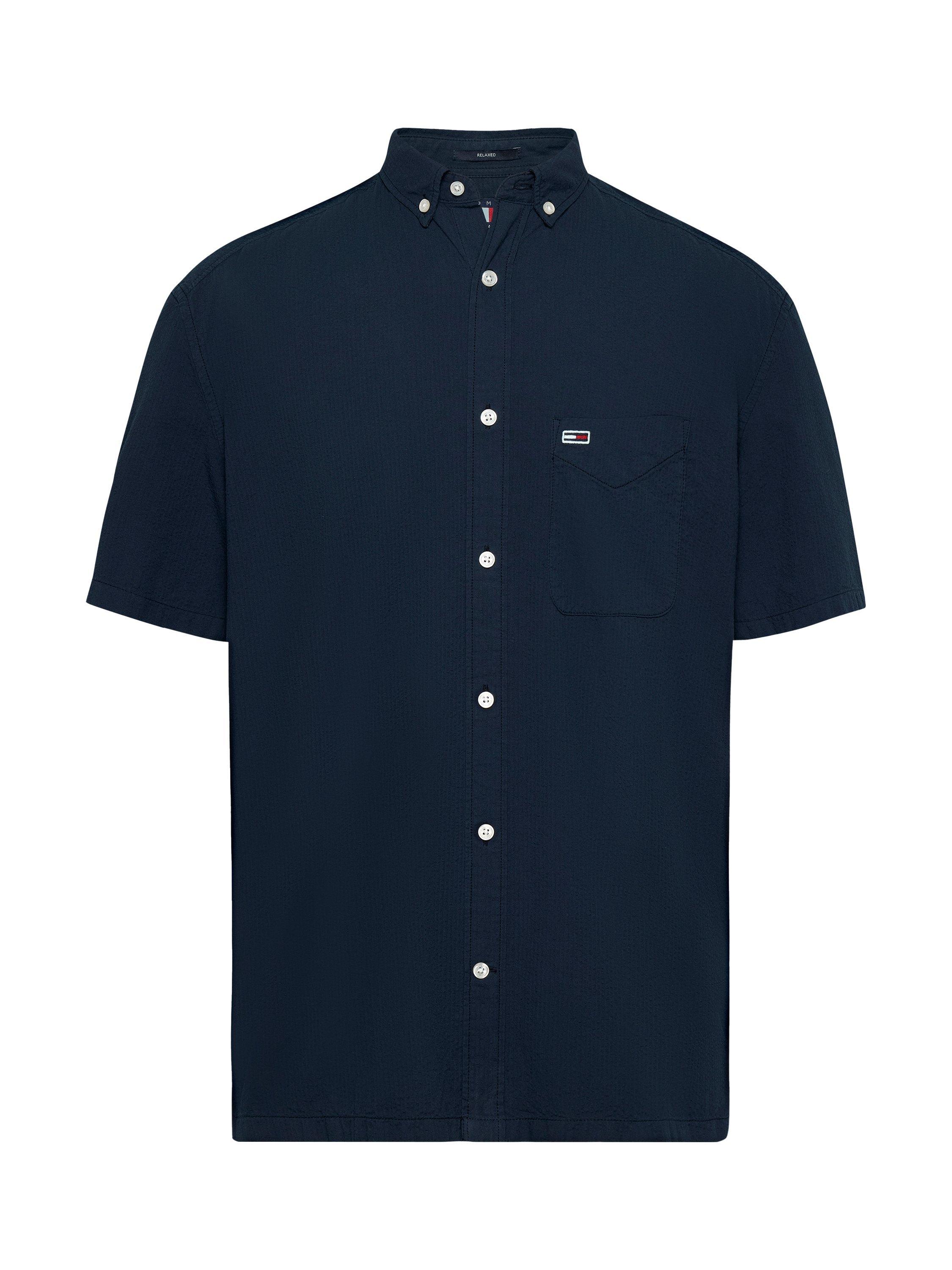 Product image 5 of 8, which shows Tommy Jeans Cotton Regular Fit Seersucker Shirt, Dark Night Navy, XS