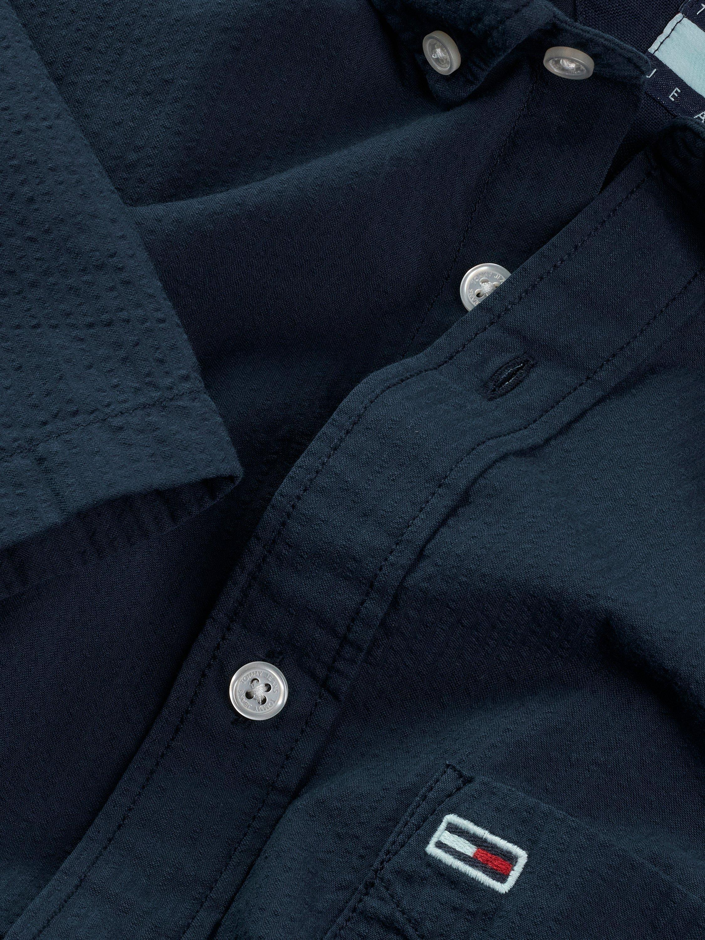 Product image 7 of 8, which shows Tommy Jeans Cotton Regular Fit Seersucker Shirt, Dark Night Navy, XS