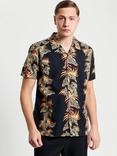 Ben Sherman Cotton Regular Fit Floral Print Revere Collar Shirt, Black
