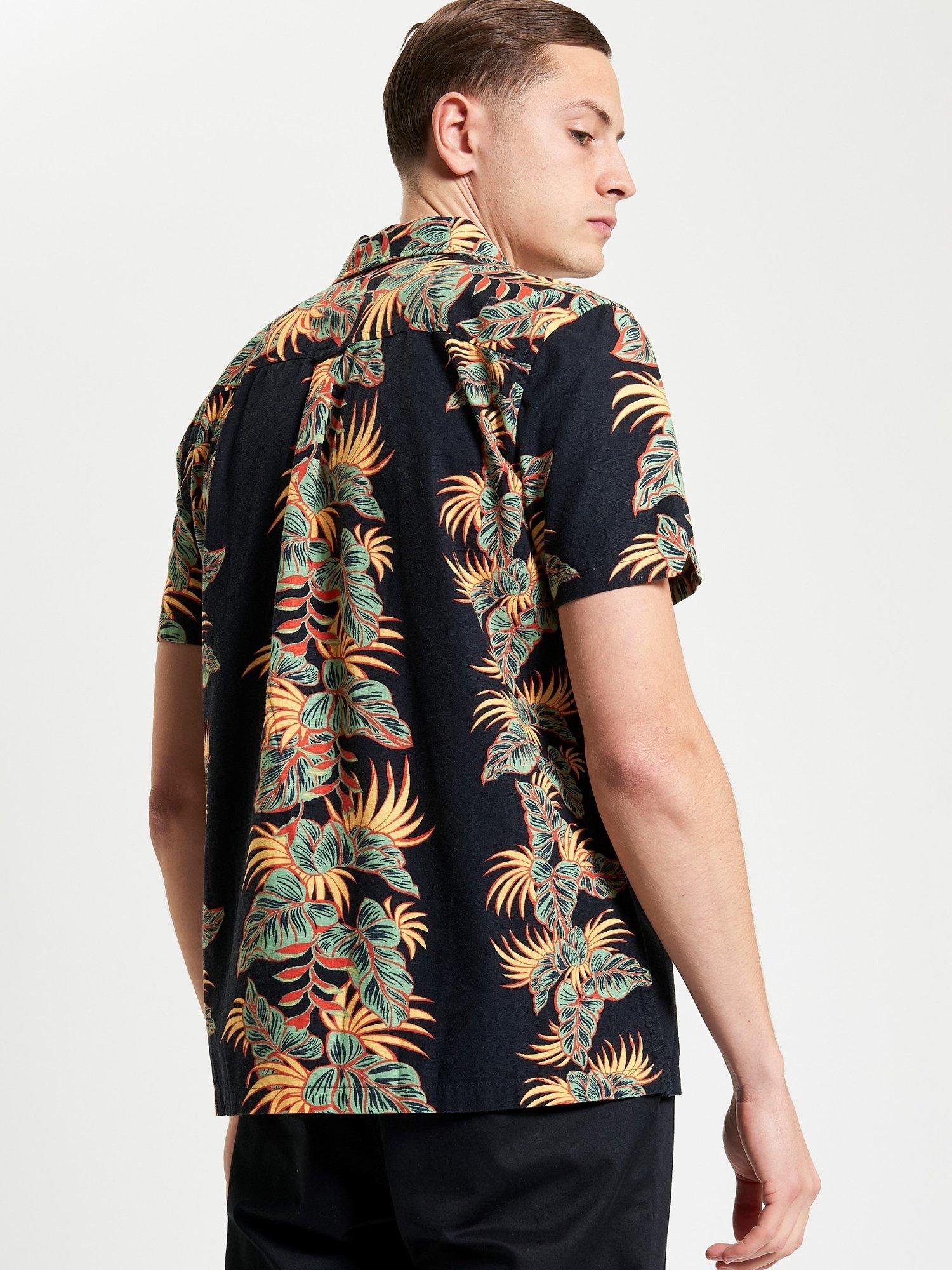Product image 2 of 6, which shows Ben Sherman Cotton Regular Fit Floral Print Revere Collar Shirt, Black, S
