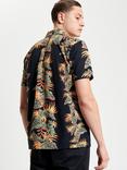Ben Sherman Cotton Regular Fit Floral Print Revere Collar Shirt, Black