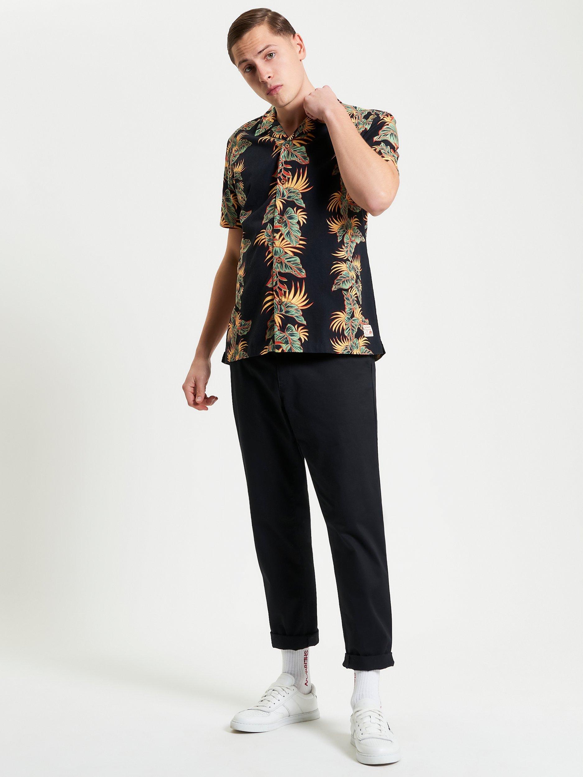 Product image 3 of 6, which shows Ben Sherman Cotton Regular Fit Floral Print Revere Collar Shirt, Black, S