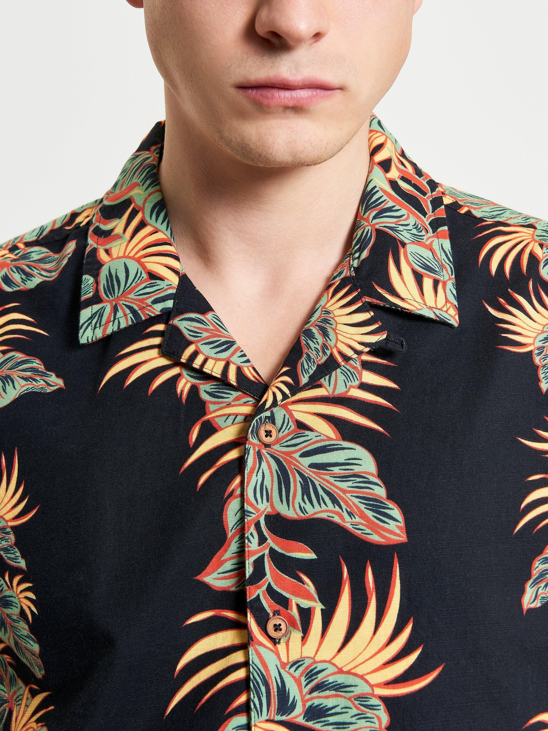 Product image 5 of 6, which shows Ben Sherman Cotton Regular Fit Floral Print Revere Collar Shirt, Black, S