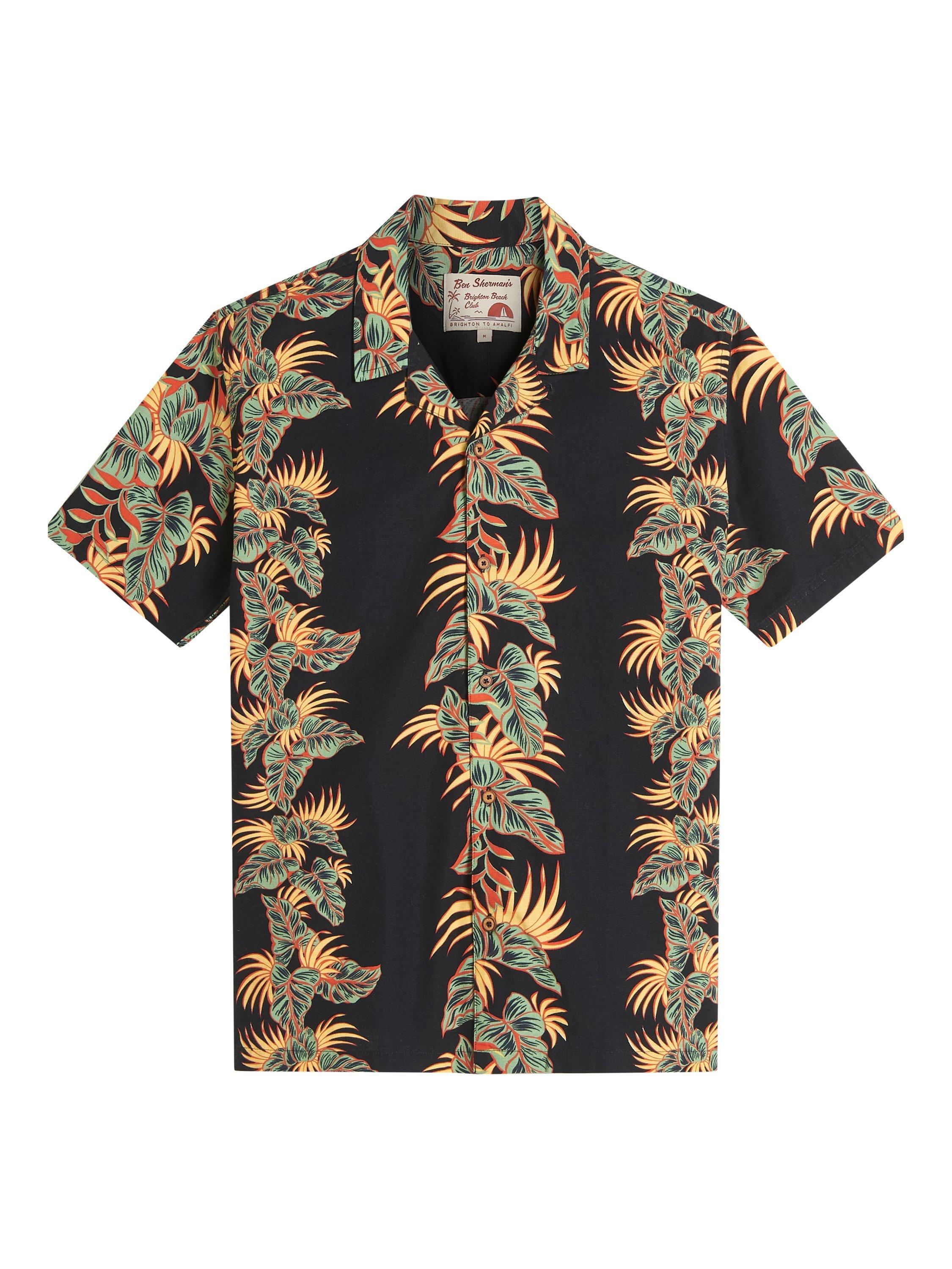 Product image 6 of 6, which shows Ben Sherman Cotton Regular Fit Floral Print Revere Collar Shirt, Black, S