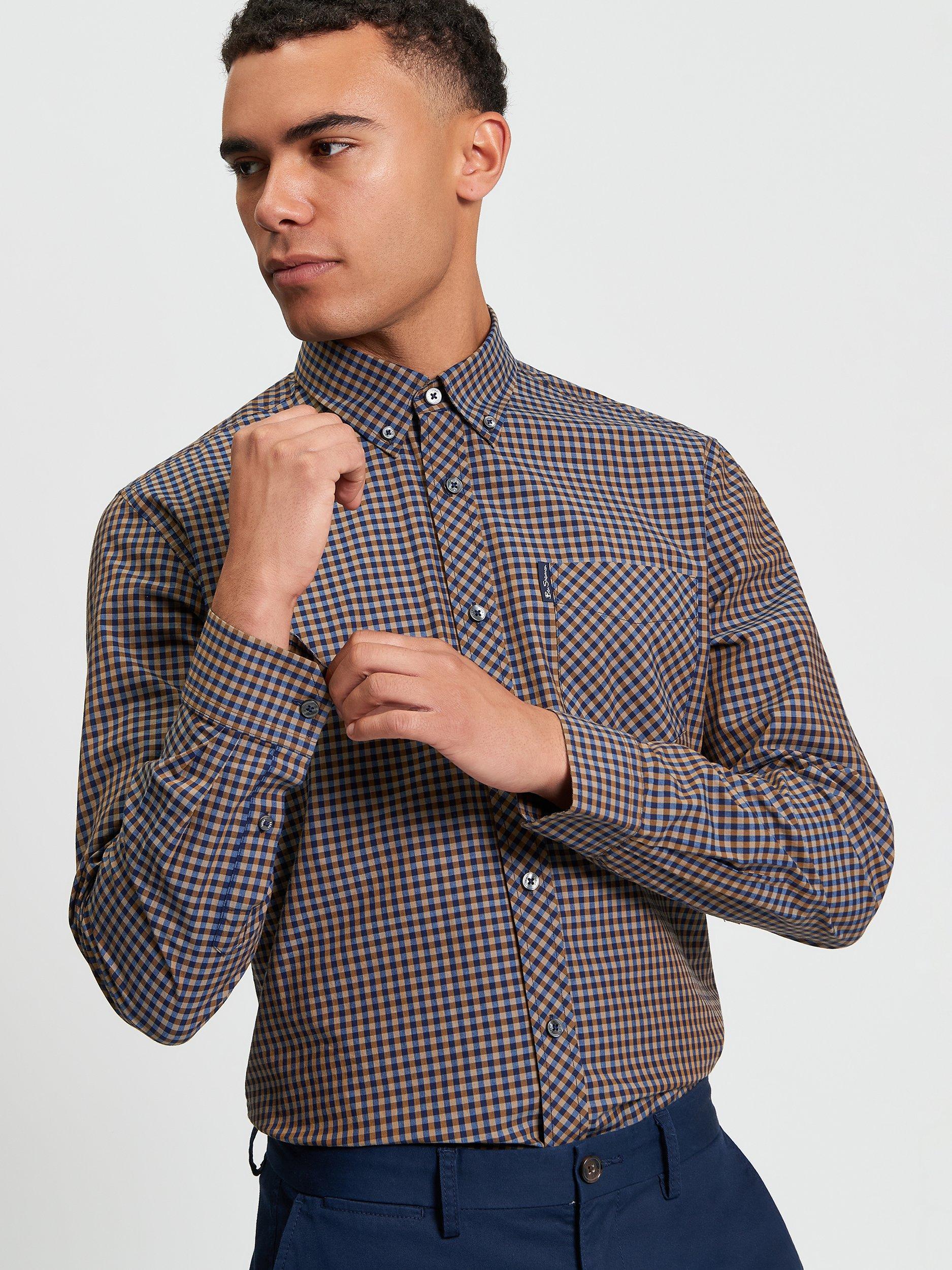 Product image 1 of 5, which shows Ben Sherman Signature Organic Cotton Regular Fit Gingham Shirt, Dark Blue, S