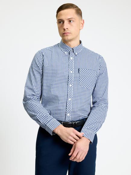 Ben Sherman Signature Organic Cotton Regular Fit Gingham Shirt, Dark Blue