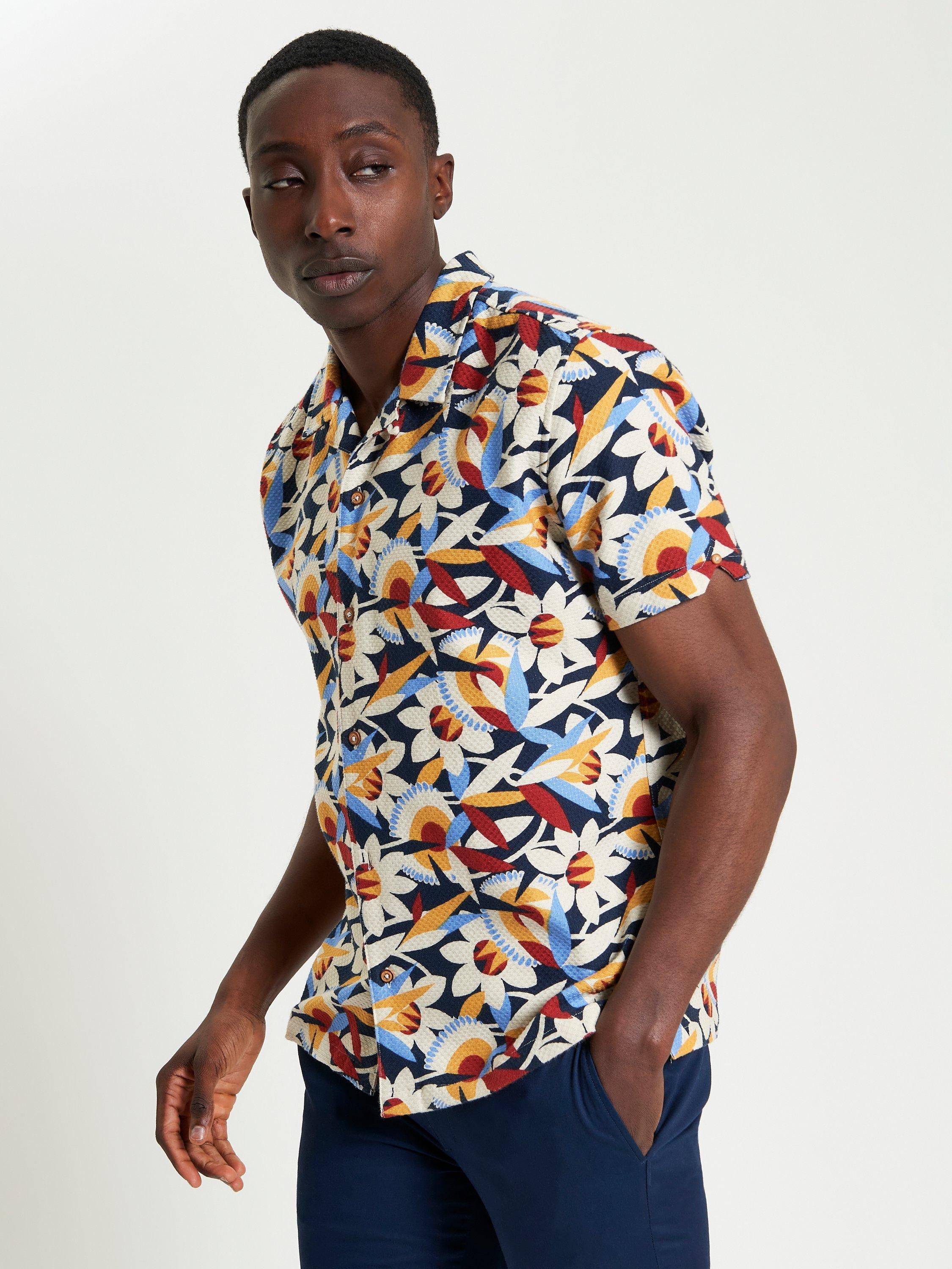 Product image 1 of 5, which shows Ben Sherman Cotton Regular Fit Abstract Floral Print Revere Collar Shirt, Dark Navy, S