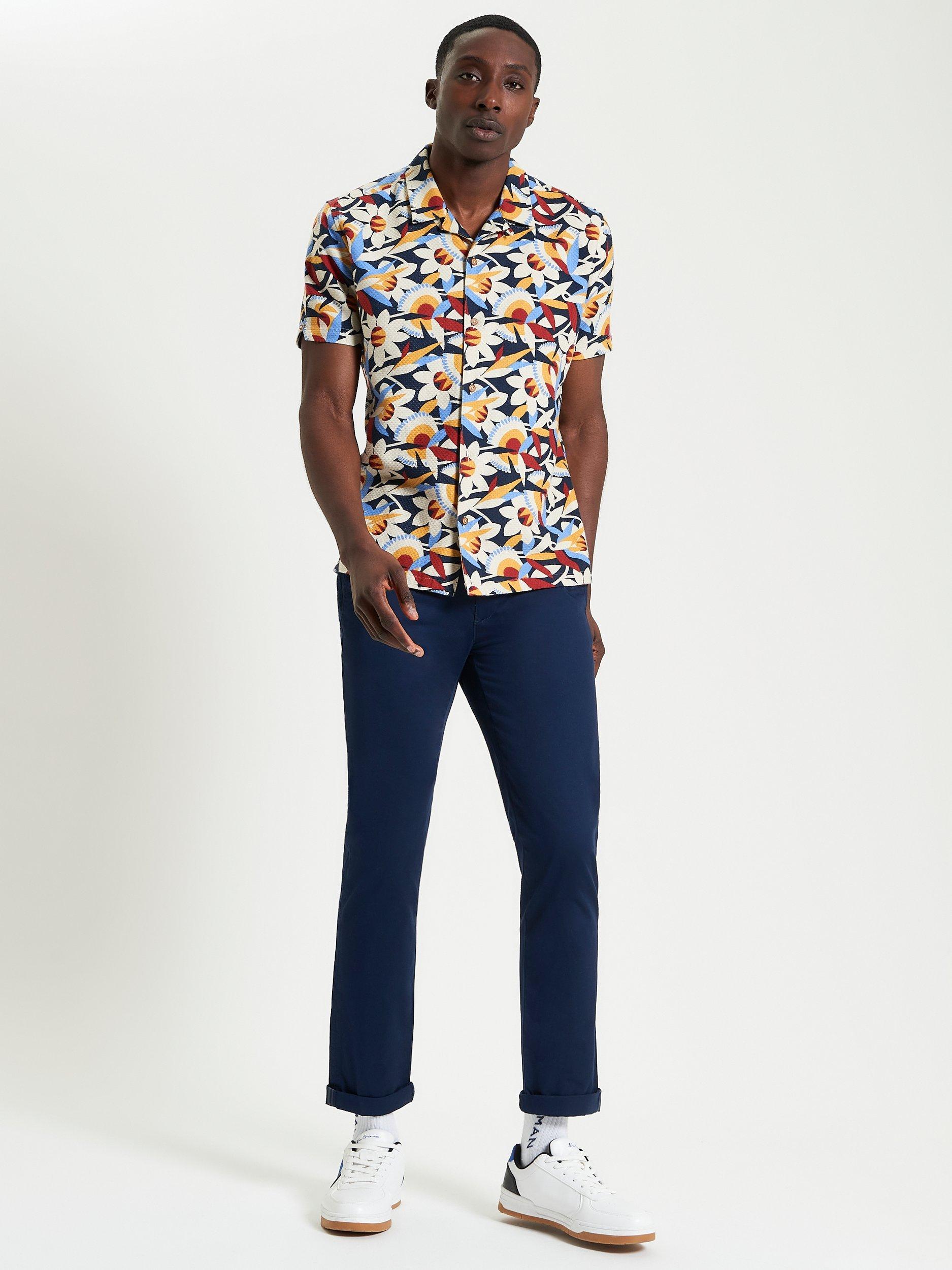 Product image 3 of 5, which shows Ben Sherman Cotton Regular Fit Abstract Floral Print Revere Collar Shirt, Dark Navy, S
