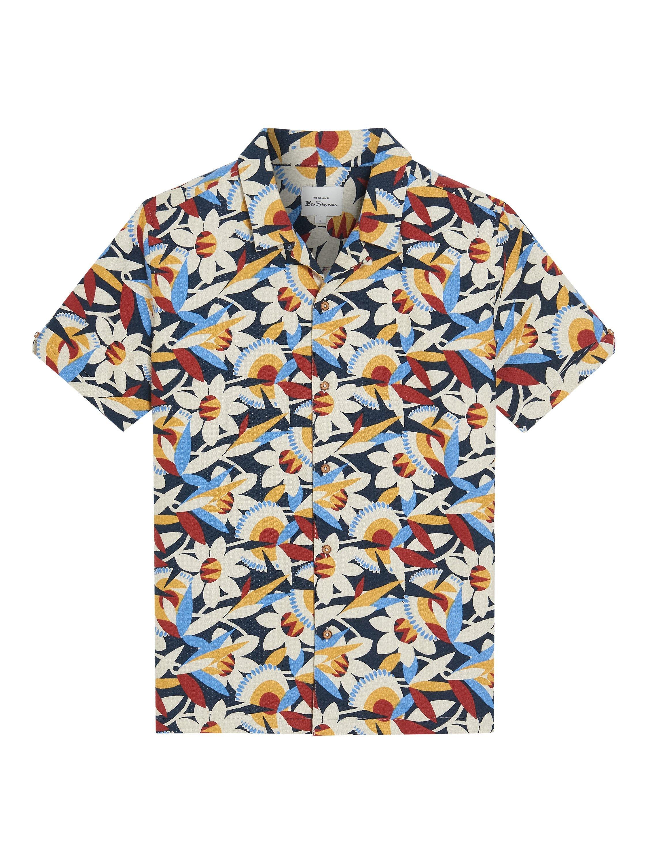 Product image 5 of 5, which shows Ben Sherman Cotton Regular Fit Abstract Floral Print Revere Collar Shirt, Dark Navy, S