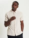 Ben Sherman Cotton Blend Regular Fit Stripe Seersucker Shirt, Sand