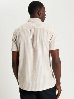 Ben Sherman Cotton Blend Regular Fit Stripe Seersucker Shirt, Sand - view 2, Sand