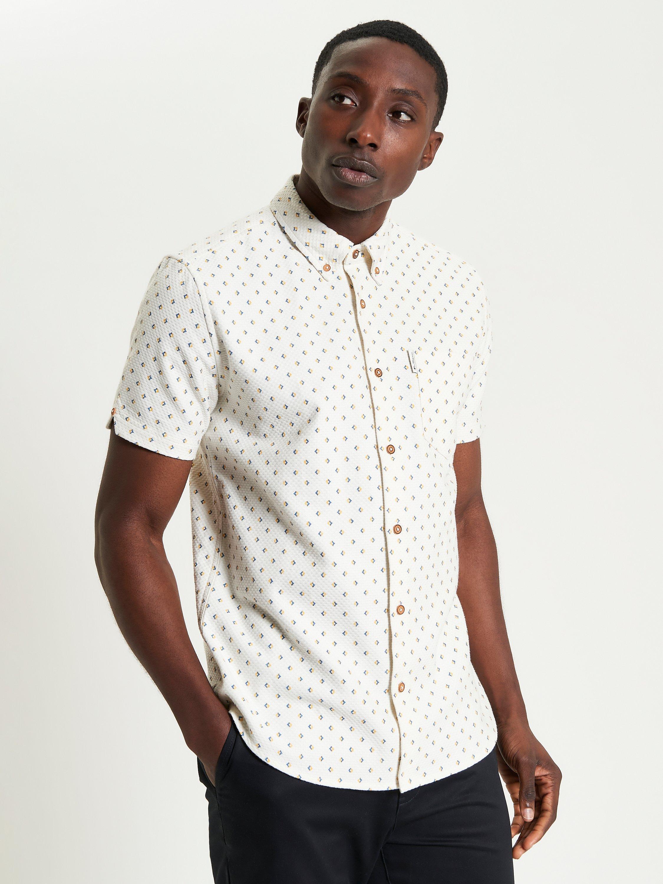 Product image 1 of 5, which shows Ben Sherman Cotton Regular Fit Split Geo Print Shirt, Ivory, S