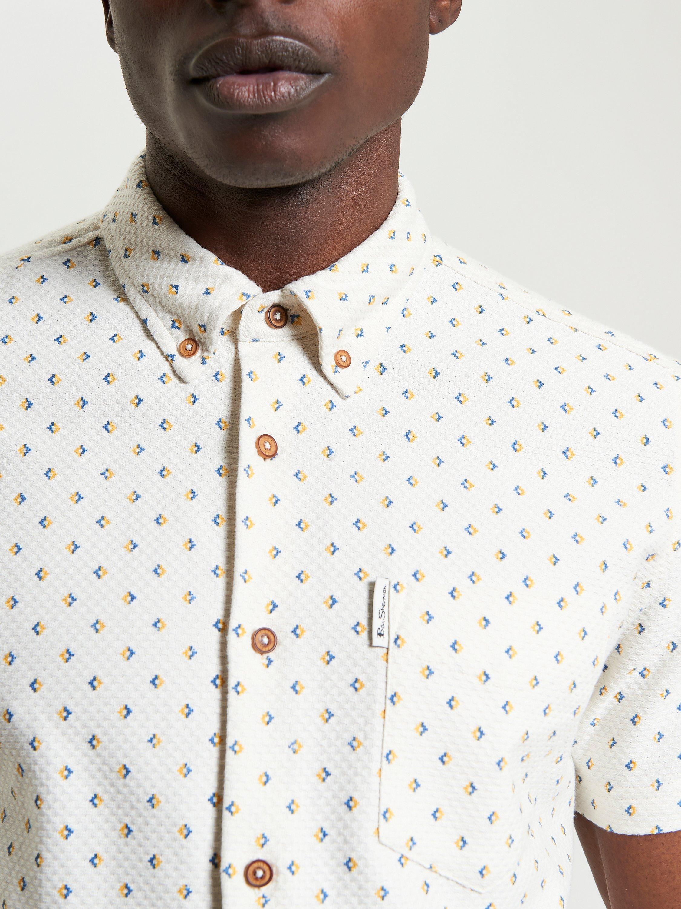 Product image 4 of 5, which shows Ben Sherman Cotton Regular Fit Split Geo Print Shirt, Ivory, S