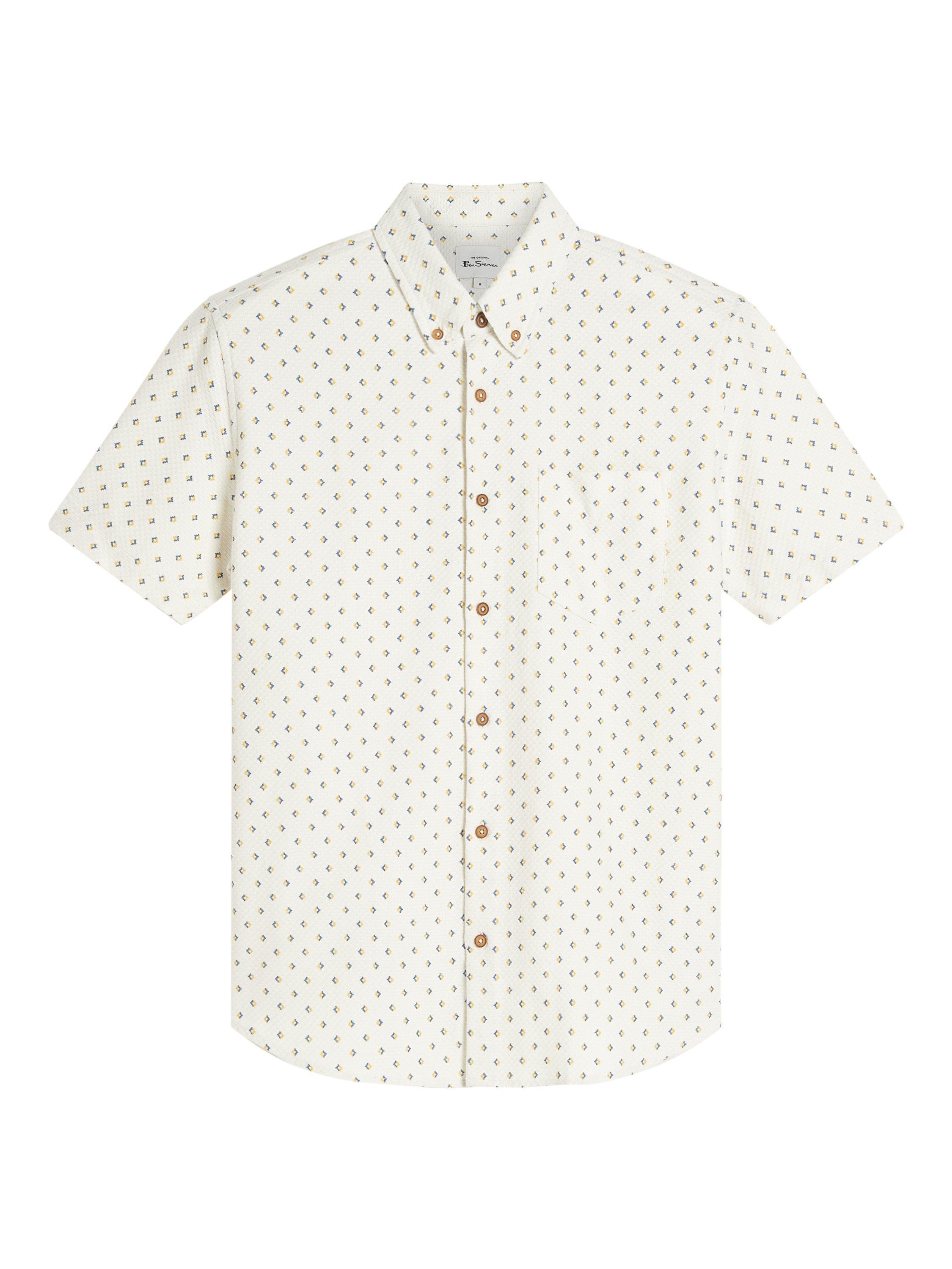 Product image 5 of 5, which shows Ben Sherman Cotton Regular Fit Split Geo Print Shirt, Ivory, S