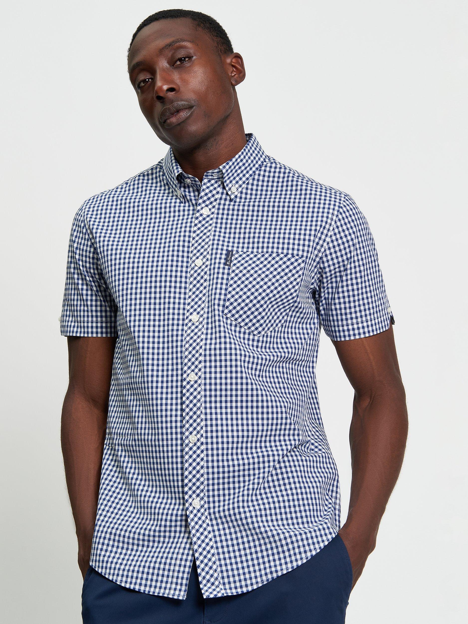 Product image 1 of 5, which shows Ben Sherman Signature Organic Cotton Regular Fit Gingham Shirt, Dark Blue, S