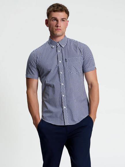 Ben Sherman Signature Organic Cotton Regular Fit Gingham Shirt, Dark Blue