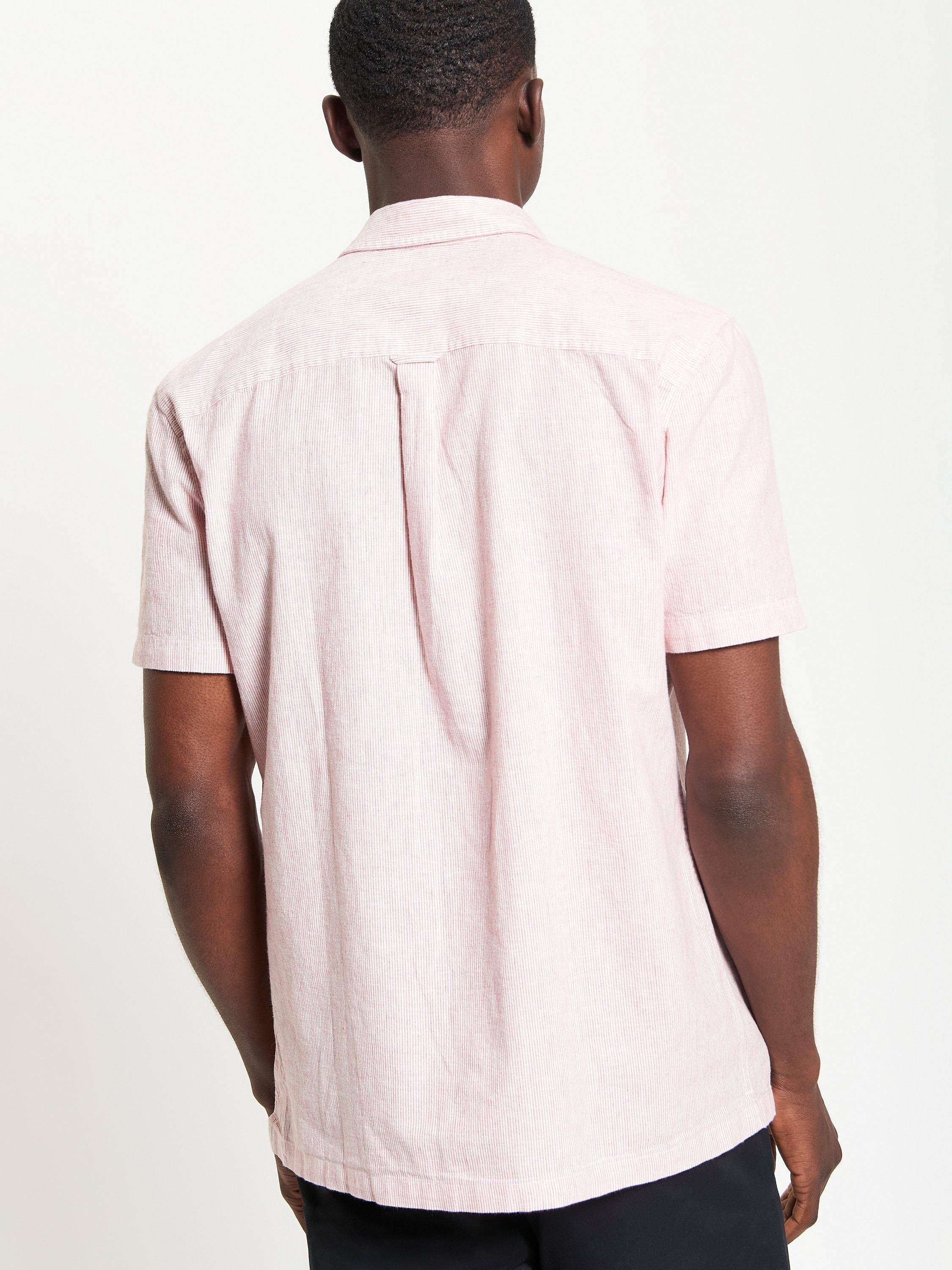 Product image 2 of 5, which shows Ben Sherman Ticking Cotton Blend Regular Fit Stripe Shirt, Cerise, S