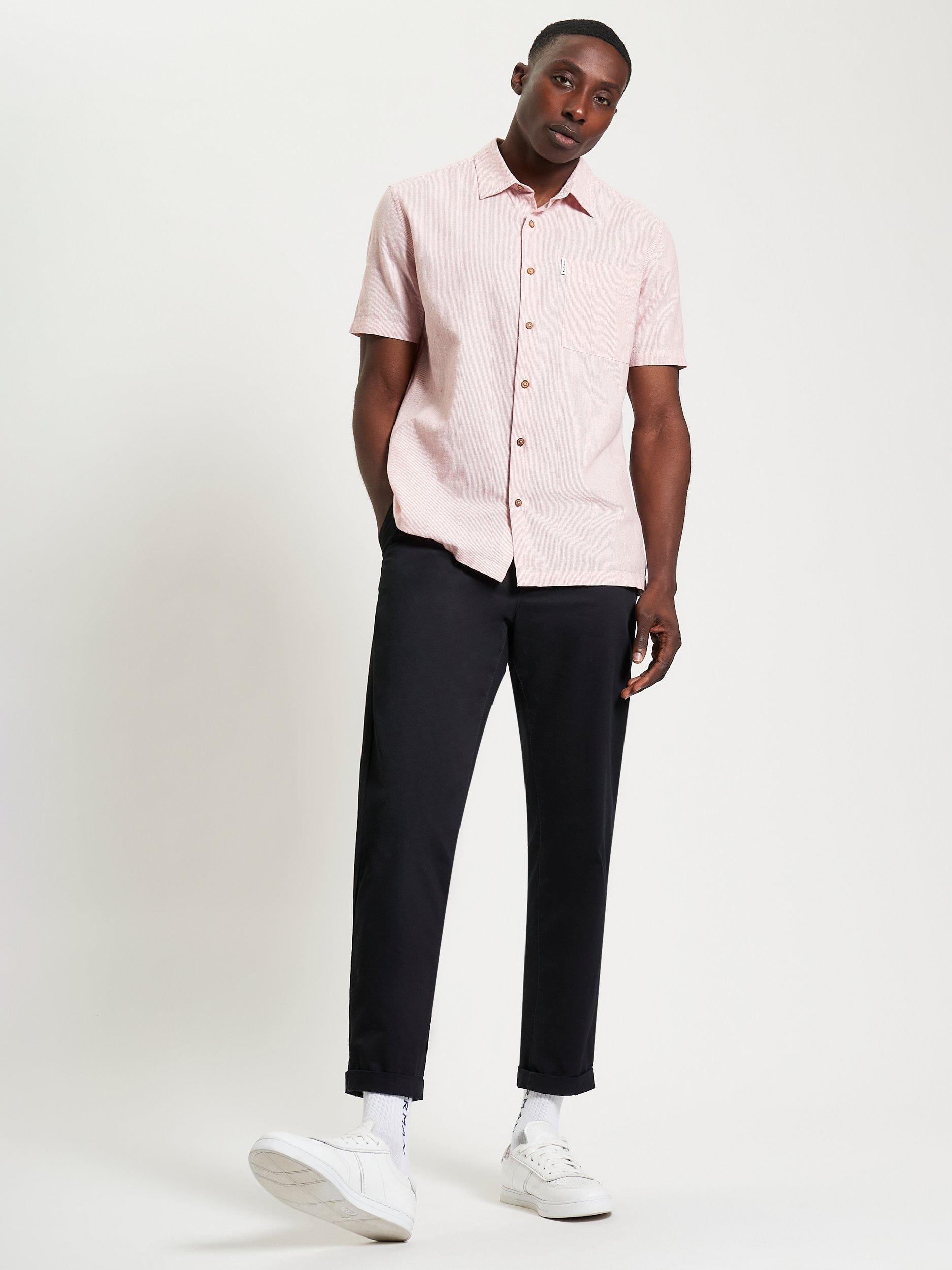 Product image 3 of 5, which shows Ben Sherman Ticking Cotton Blend Regular Fit Stripe Shirt, Cerise, S