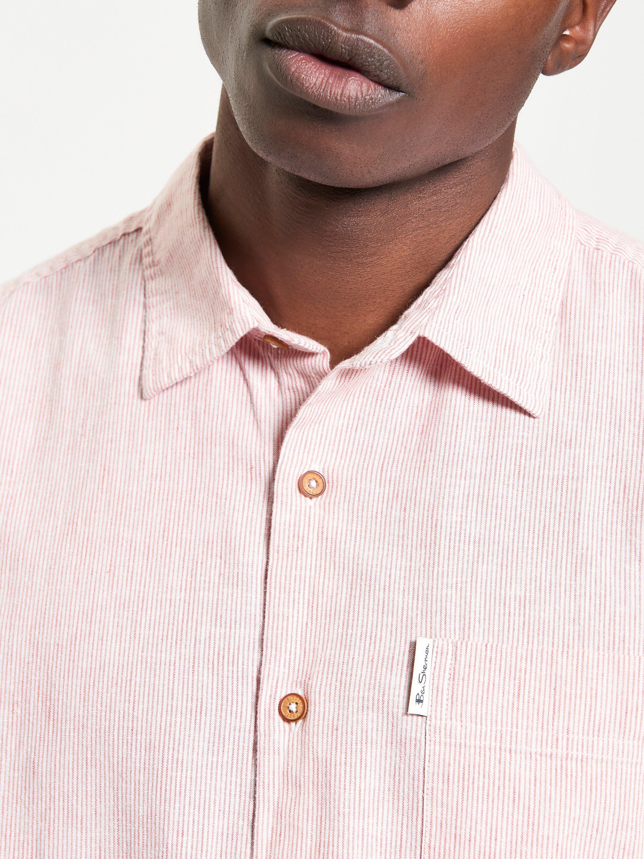 Product image 4 of 5, which shows Ben Sherman Ticking Cotton Blend Regular Fit Stripe Shirt, Cerise, S