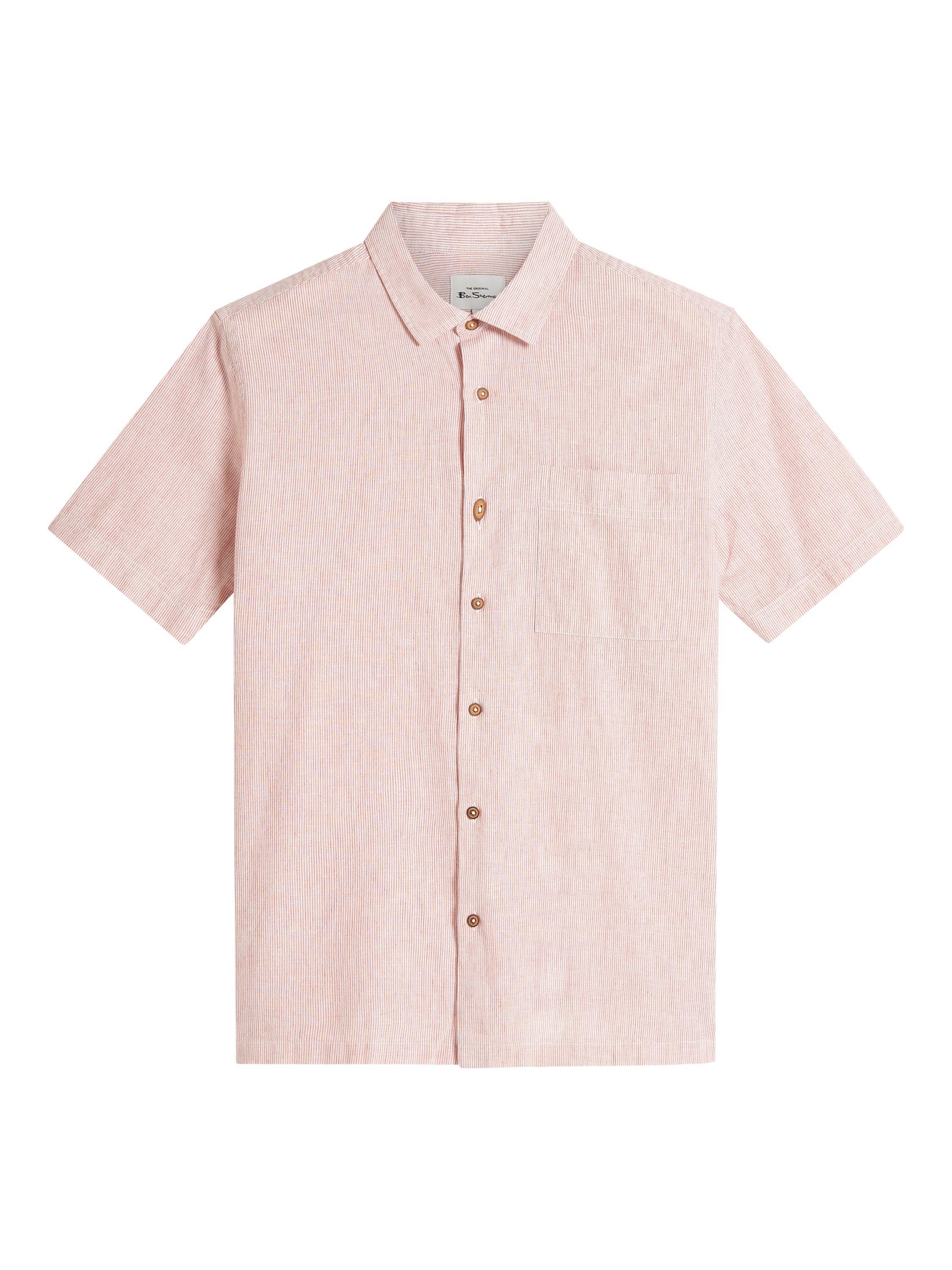 Product image 5 of 5, which shows Ben Sherman Ticking Cotton Blend Regular Fit Stripe Shirt, Cerise, S