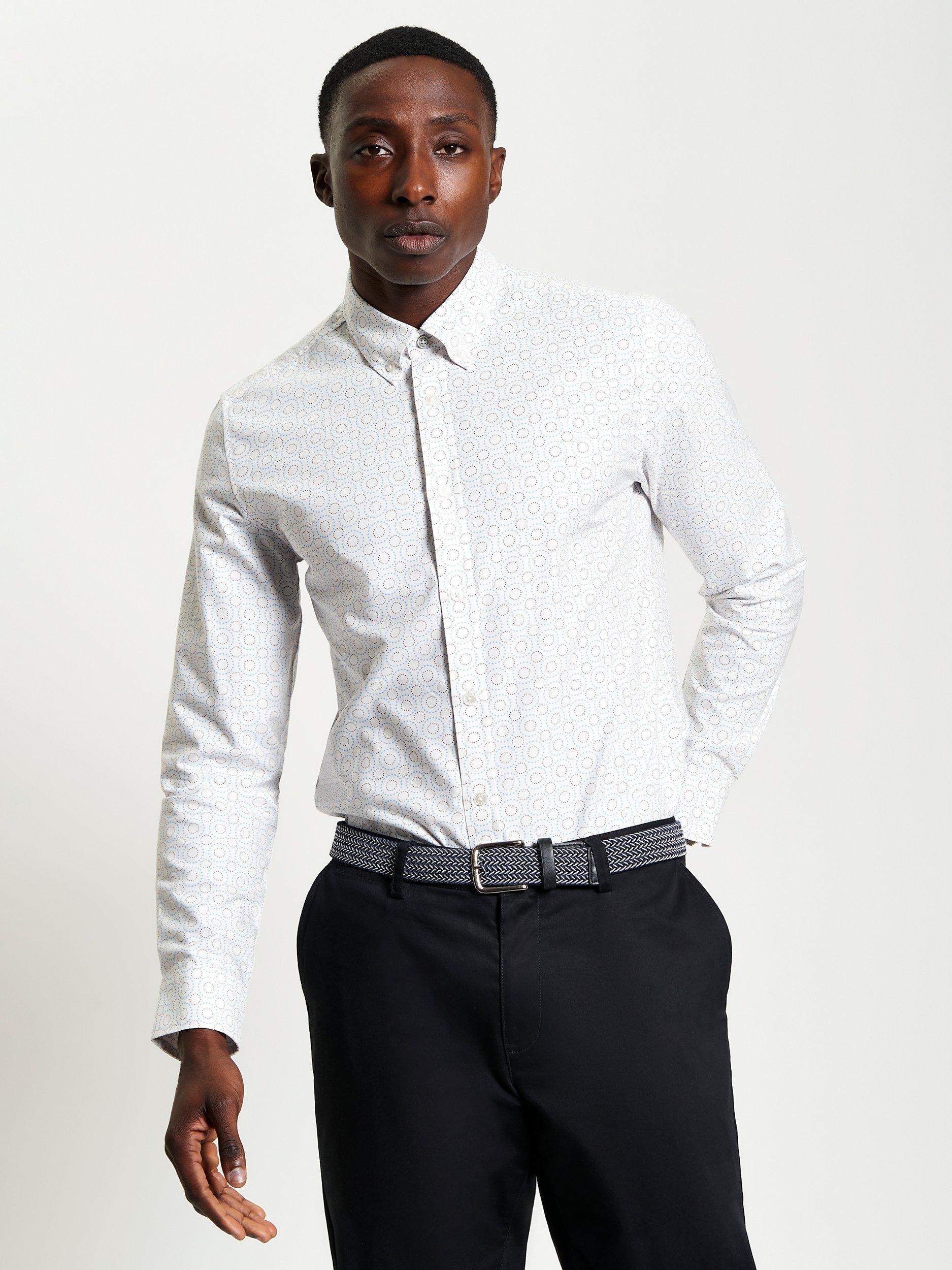 Product image 1 of 5, which shows Ben Sherman Cotton Regular Fit Stipple Spot Shirt, Snow White, S