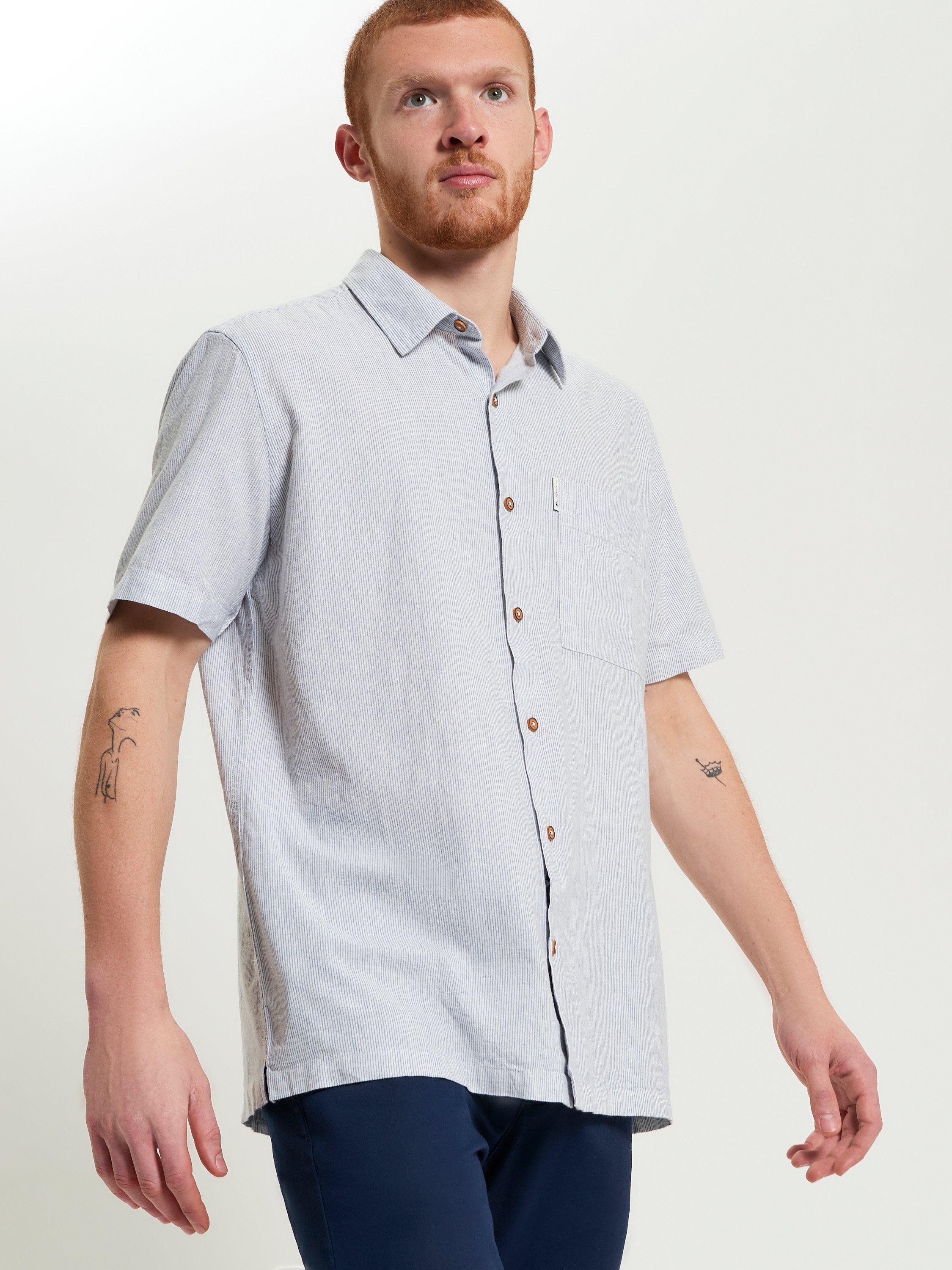 Product image 1 of 5, which shows Ben Sherman Ticking Cotton Blend Regular Fit Stripe Shirt, Glacier, S