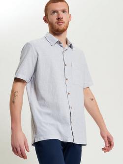 Ben Sherman Ticking Cotton Blend Regular Fit Stripe Shirt, Glacier, Glacier