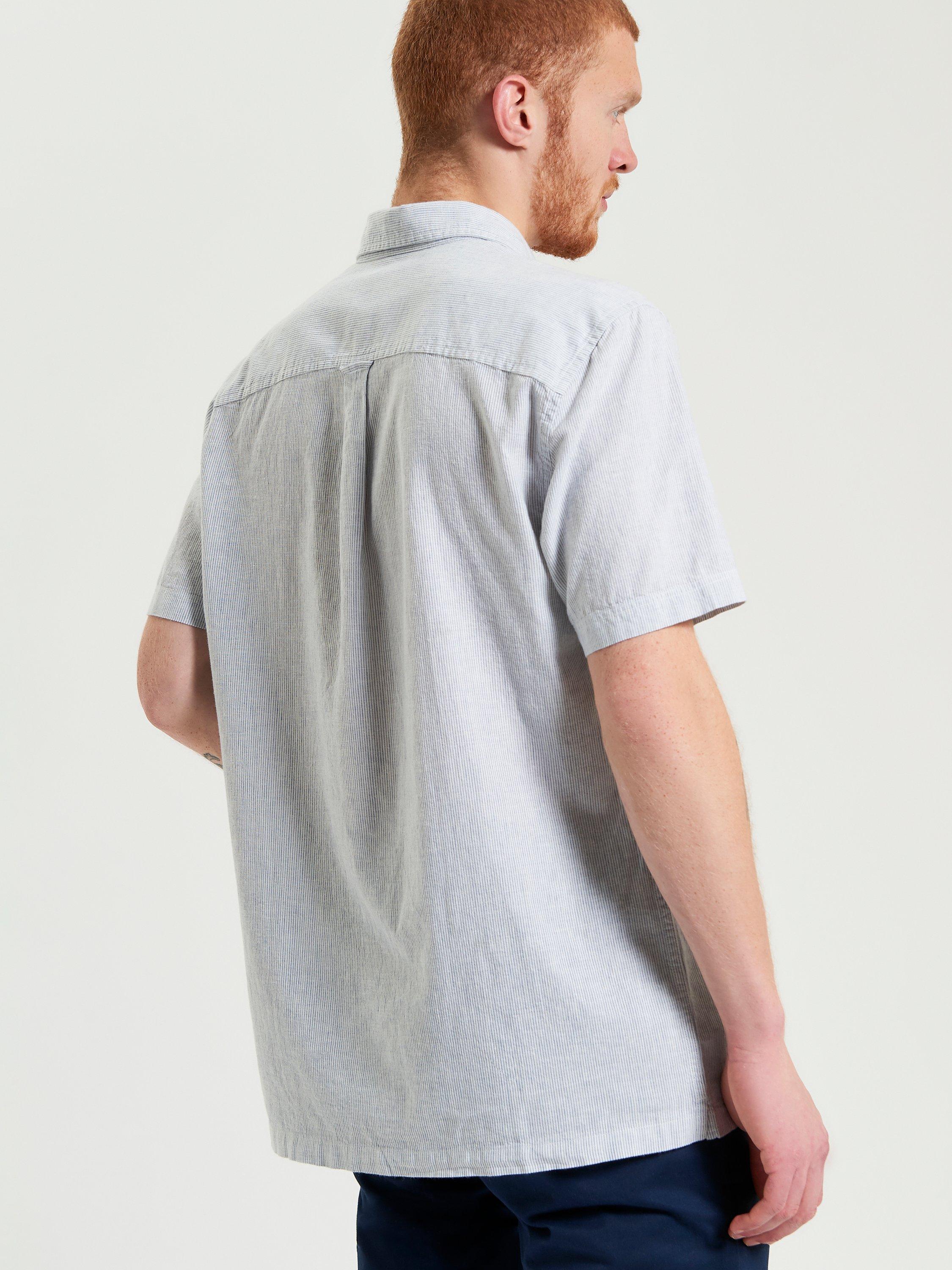 Product image 2 of 5, which shows Ben Sherman Ticking Cotton Blend Regular Fit Stripe Shirt, Glacier, S