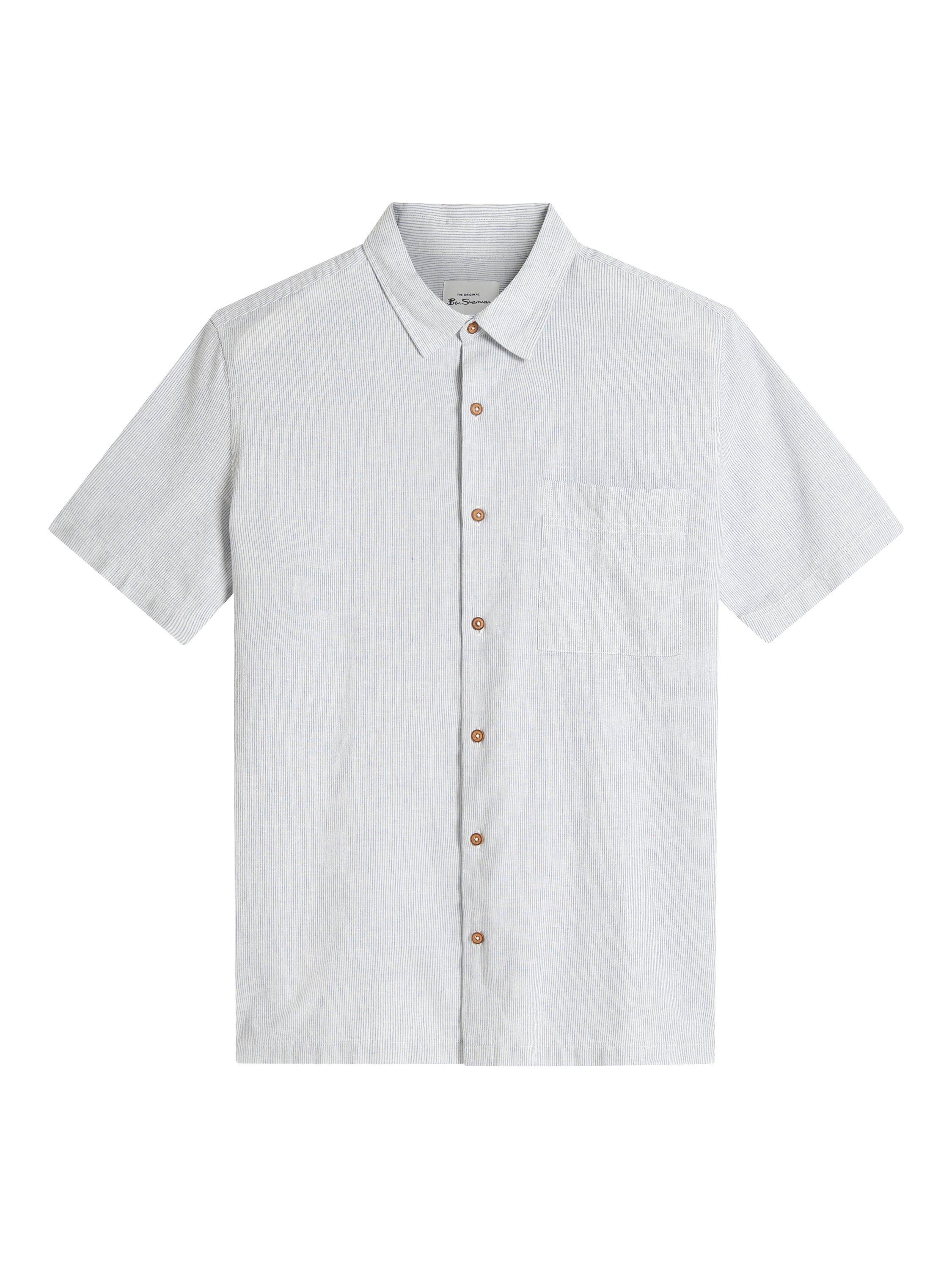 Product image 5 of 5, which shows Ben Sherman Ticking Cotton Blend Regular Fit Stripe Shirt, Glacier, S