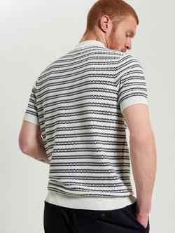 Ben Sherman Knitted Organic Cotton Short Sleeve Jacquard Stripe Polo Top, Ivory - view 2, Ivory