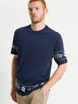 Ben Sherman Organic Cotton Regular Fit Floral Border T-Shirt, Dark Navy, Dark Navy