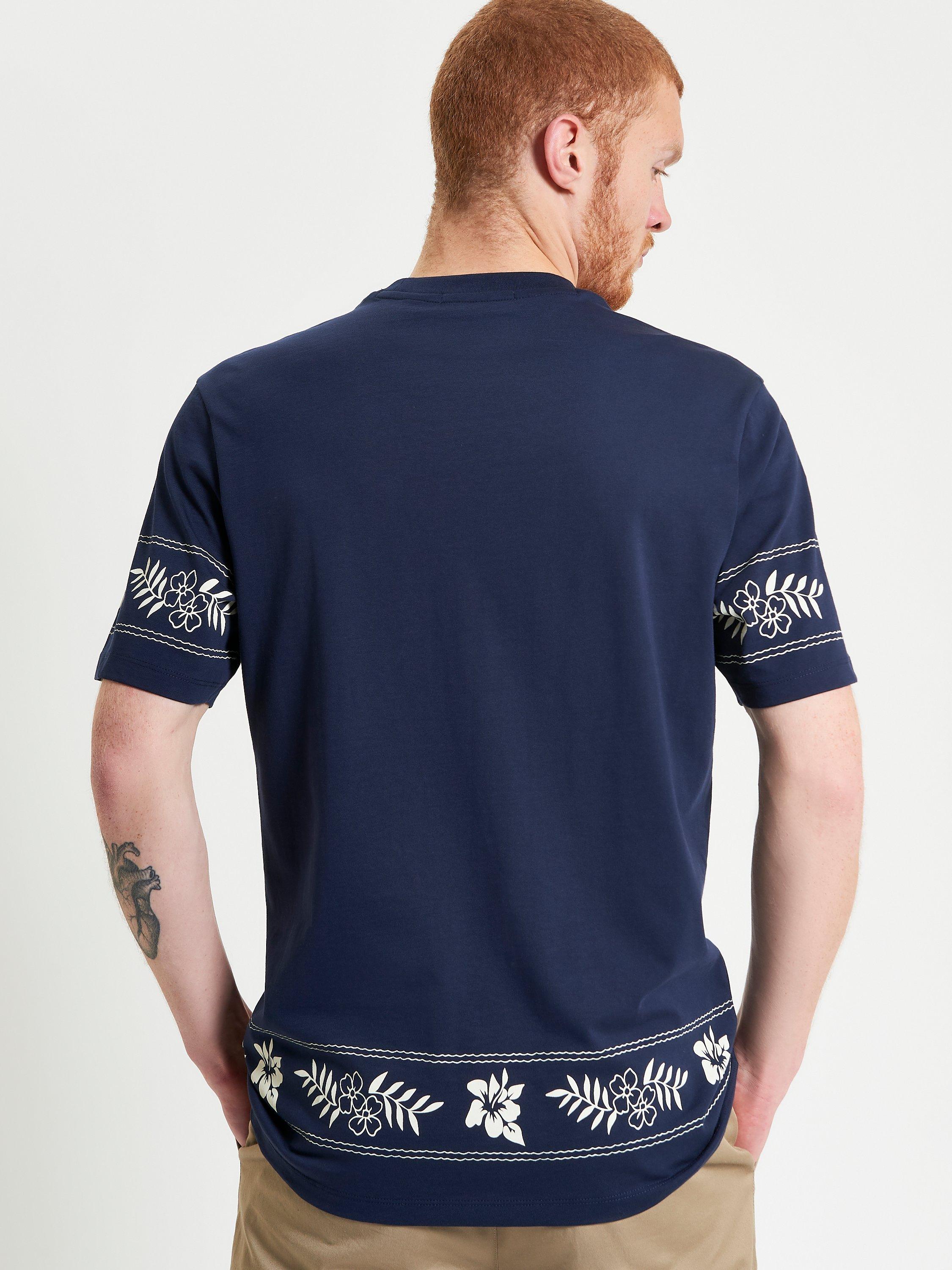 Product image 2 of 5, which shows Ben Sherman Organic Cotton Regular Fit Floral Border T-Shirt, Dark Navy, S