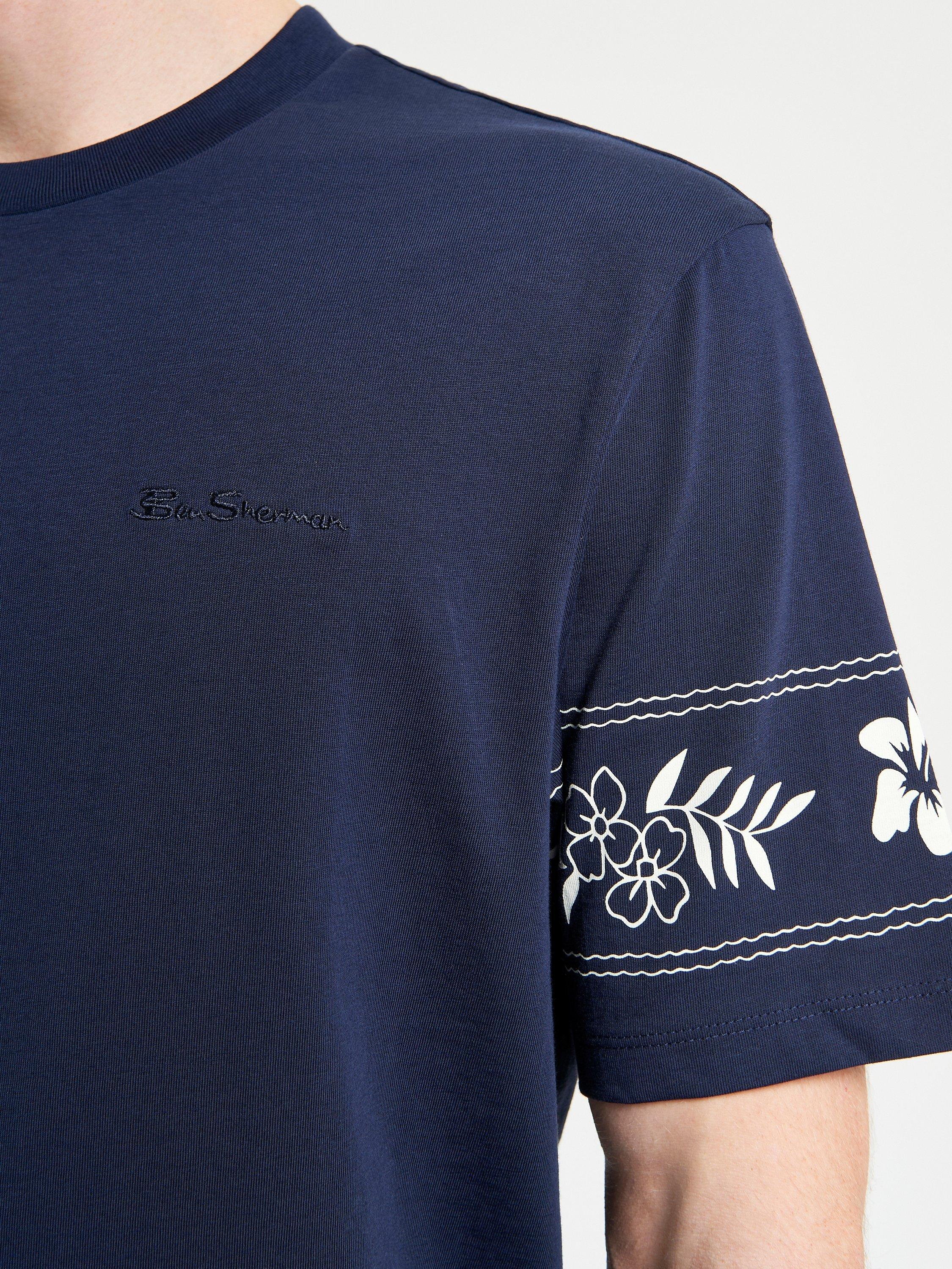 Product image 4 of 5, which shows Ben Sherman Organic Cotton Regular Fit Floral Border T-Shirt, Dark Navy, S