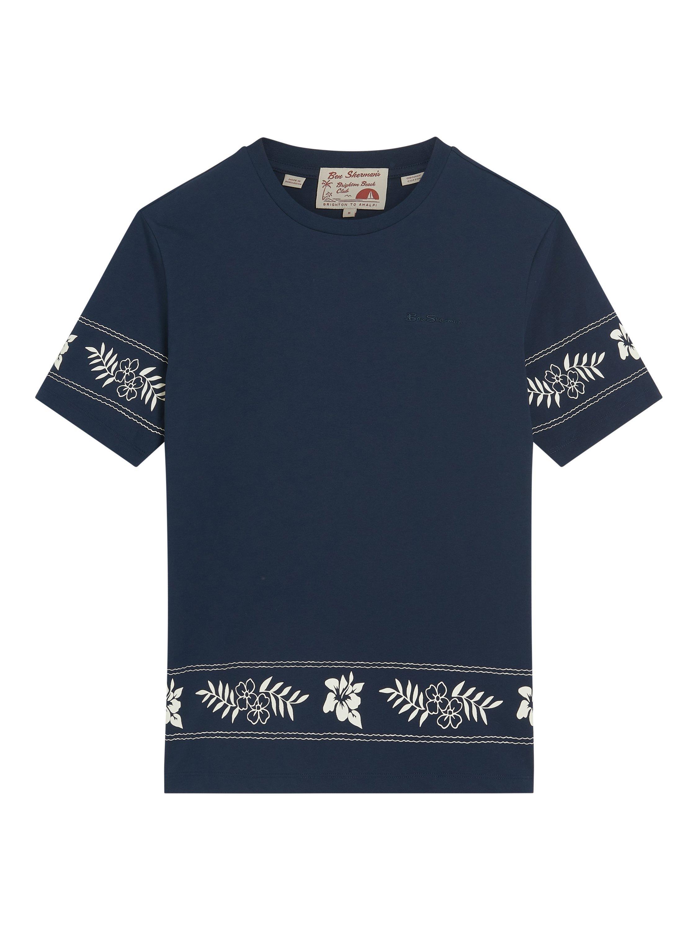 Product image 5 of 5, which shows Ben Sherman Organic Cotton Regular Fit Floral Border T-Shirt, Dark Navy, S