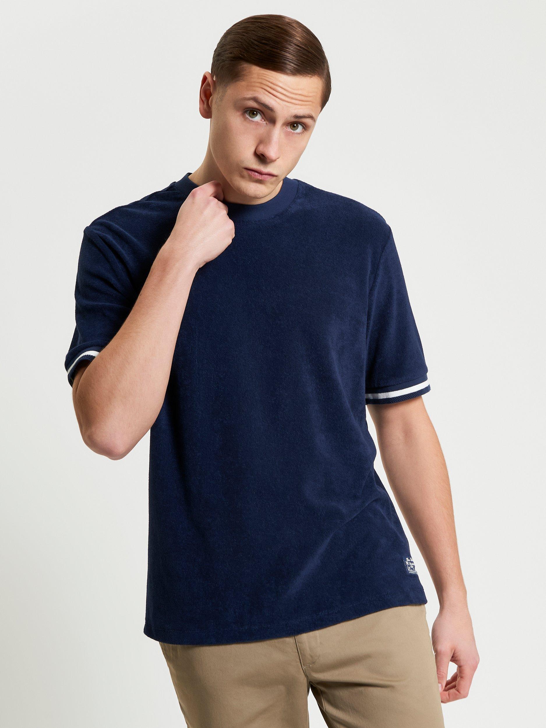 Product image 1 of 5, which shows Ben Sherman Cotton Regular Fit Short Sleeve Towelling T-Shirt, Dark Navy, S