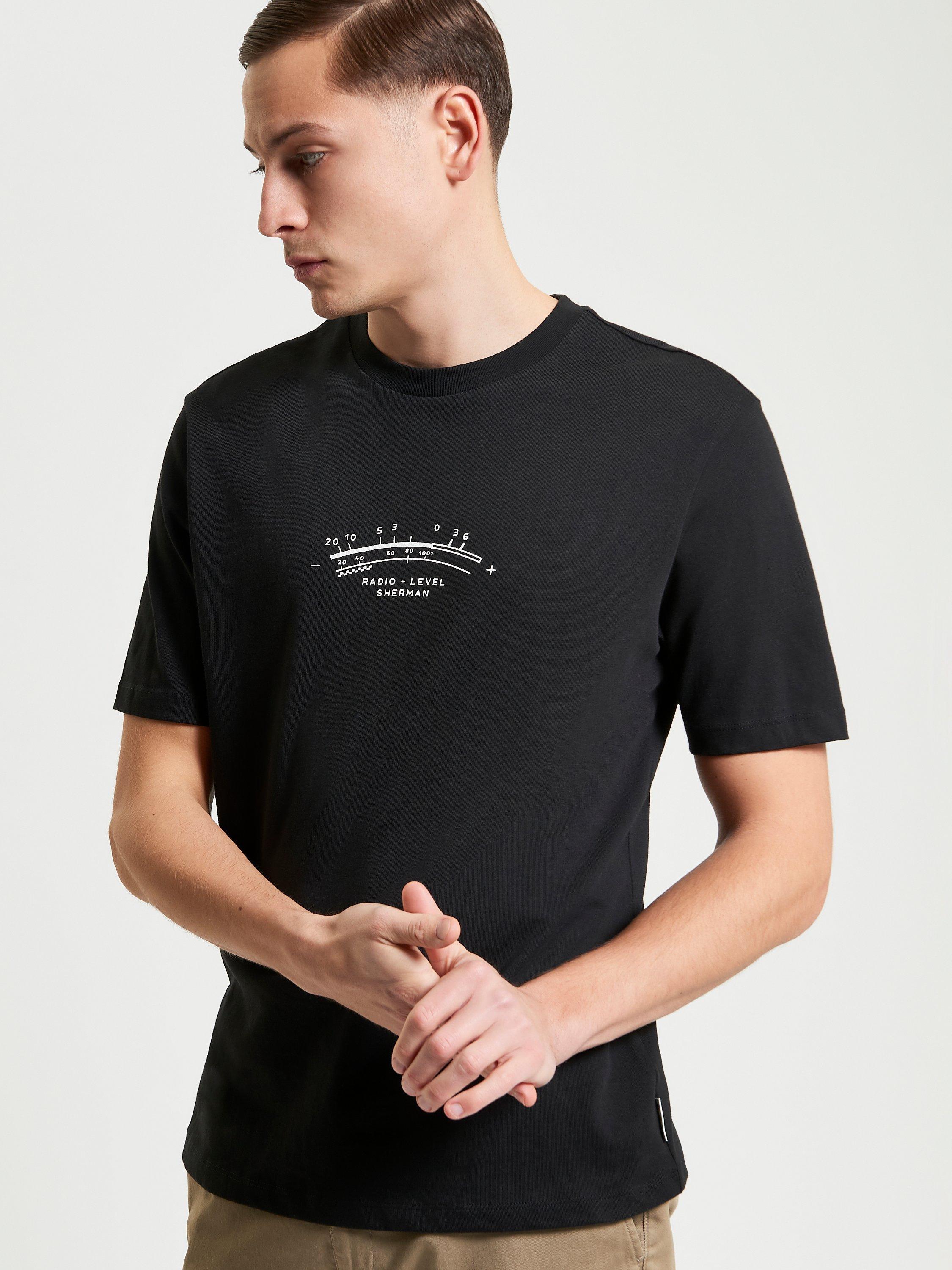 Product image 1 of 6, which shows Ben Sherman Organic Cotton Regular Fit Short Sleeve Radio Graphic T-Shirt, Black, S