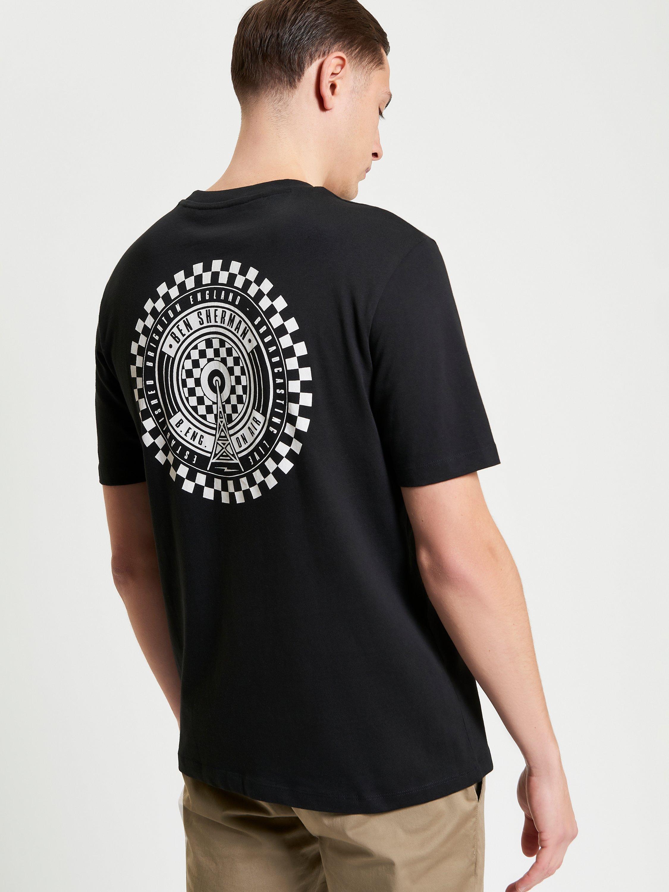 Product image 2 of 6, which shows Ben Sherman Organic Cotton Regular Fit Short Sleeve Radio Graphic T-Shirt, Black, S