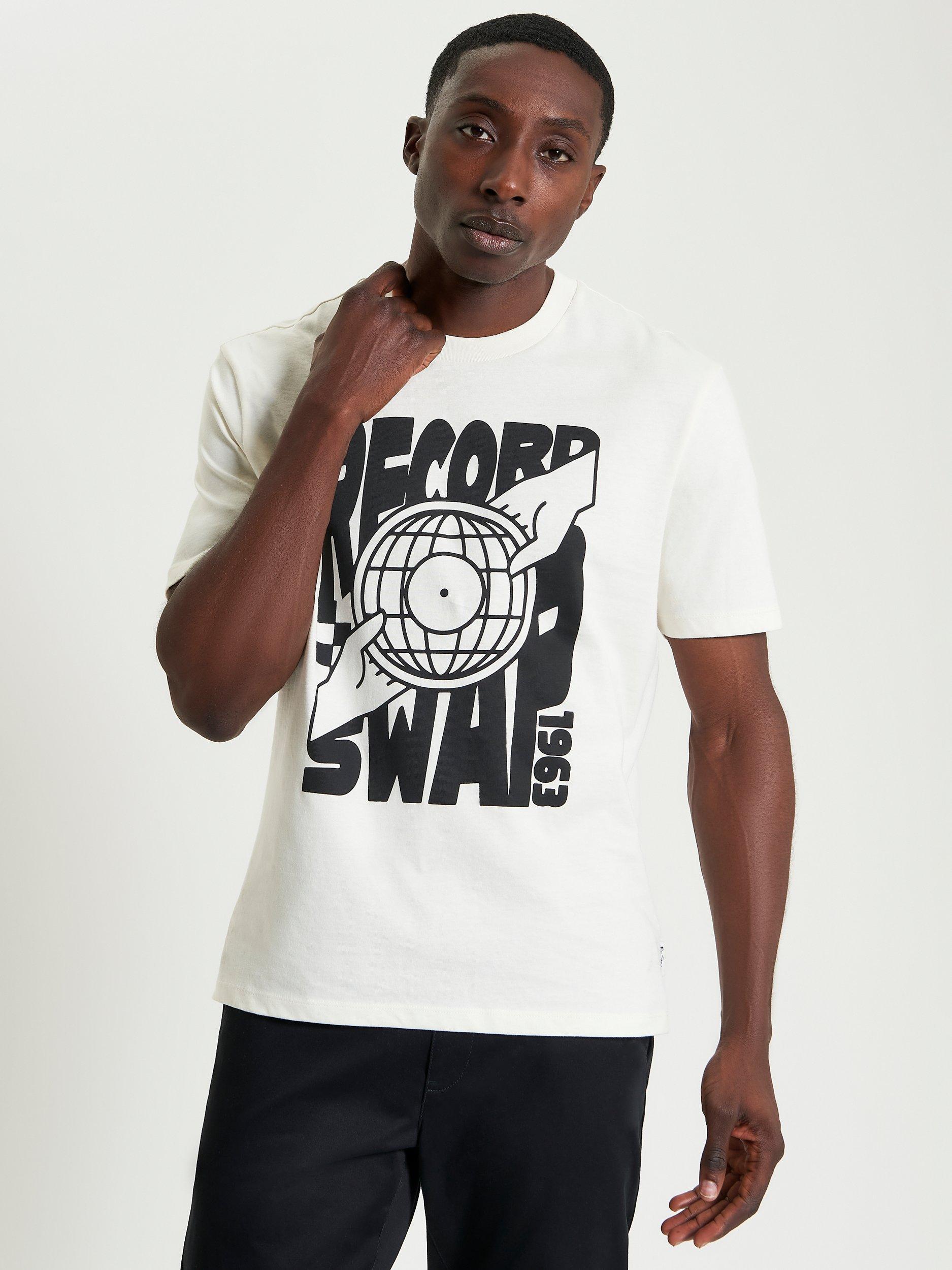 Product image 1 of 5, which shows Ben Sherman Organic Cotton Regular Fit Record Graphic T-Shirt, Ivory, S