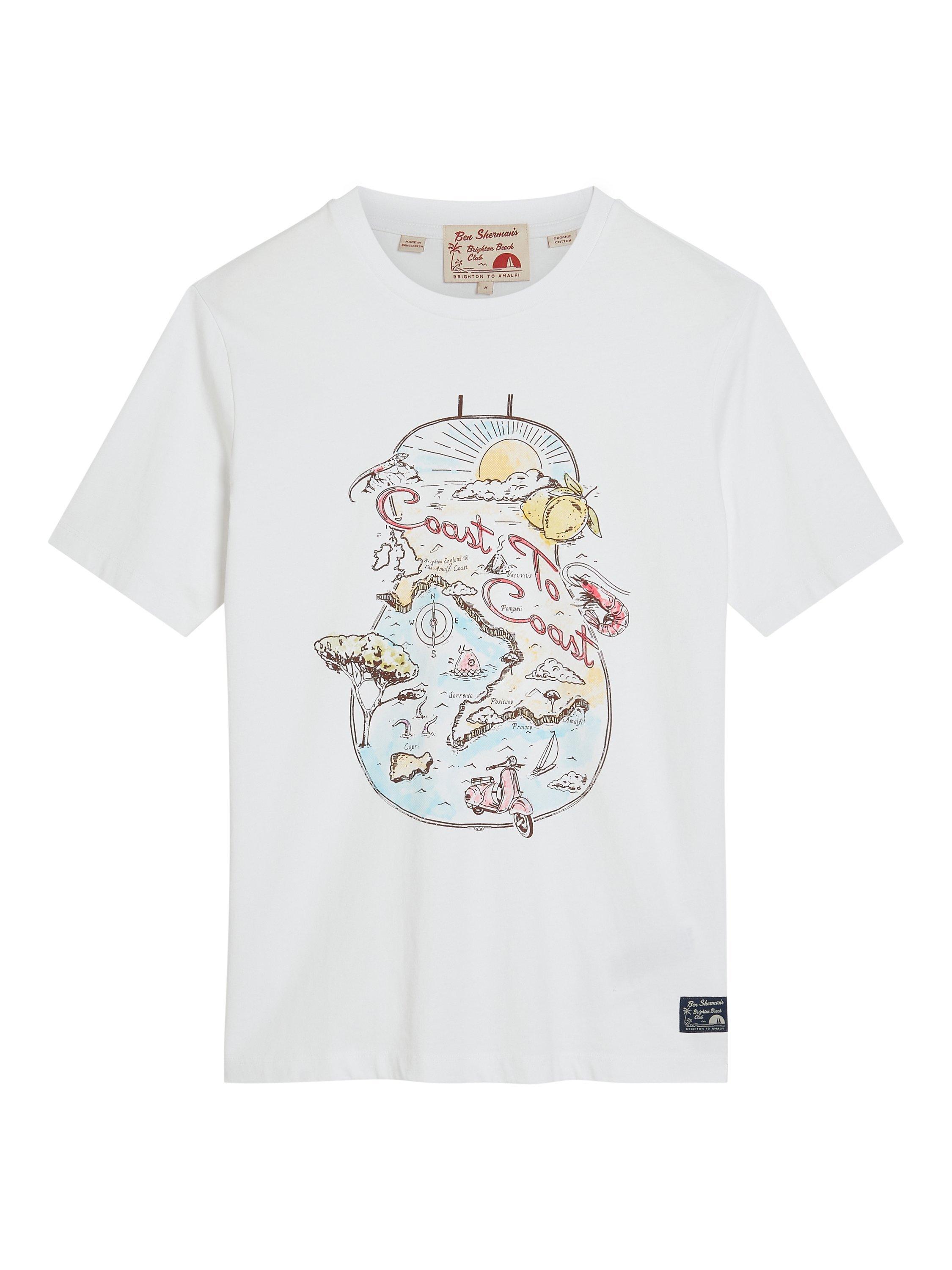Product image 5 of 5, which shows Ben Sherman Organic Cotton Regular Fit Amalfi Coast Graphic T-Shirt, White, S