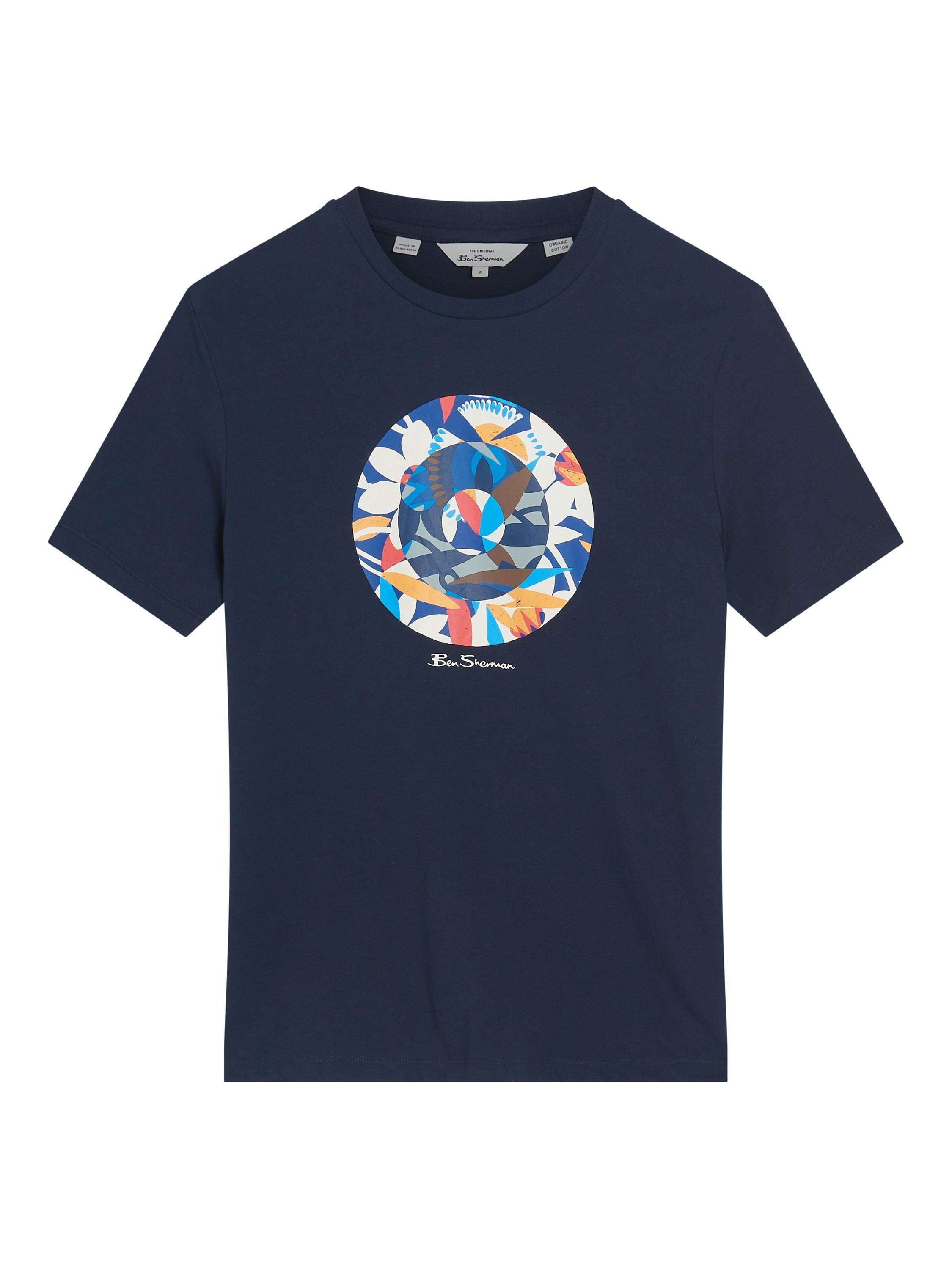 Product image 5 of 5, which shows Ben Sherman Organic Cotton Regular Fit Tropical Graphic T-Shirt, Dark Navy, S