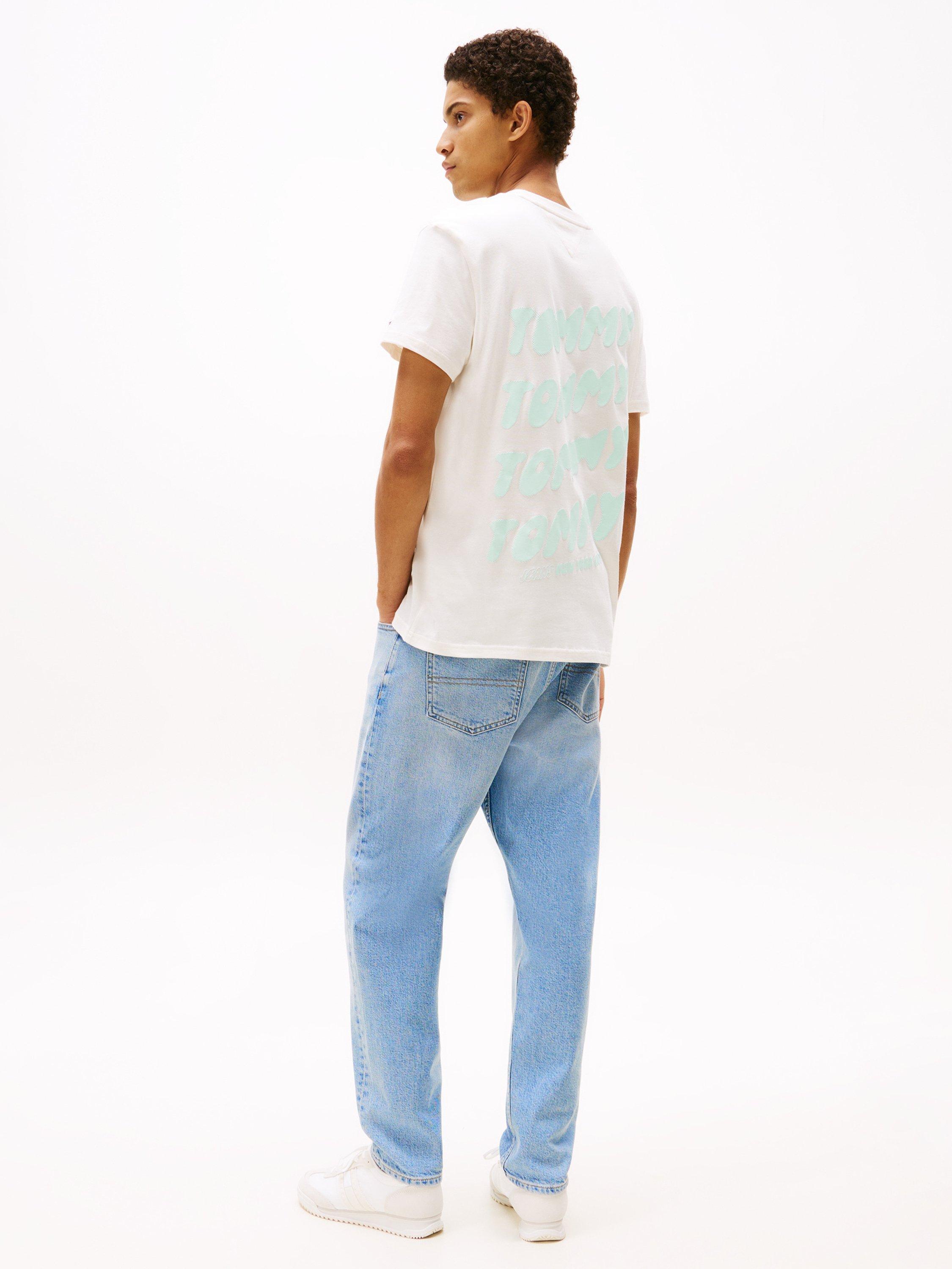 Product image 2 of 7, which shows Tommy Jeans Cotton Regular Fit Back Graphic Bubble Logo T-Shirt, Ancient White, XS