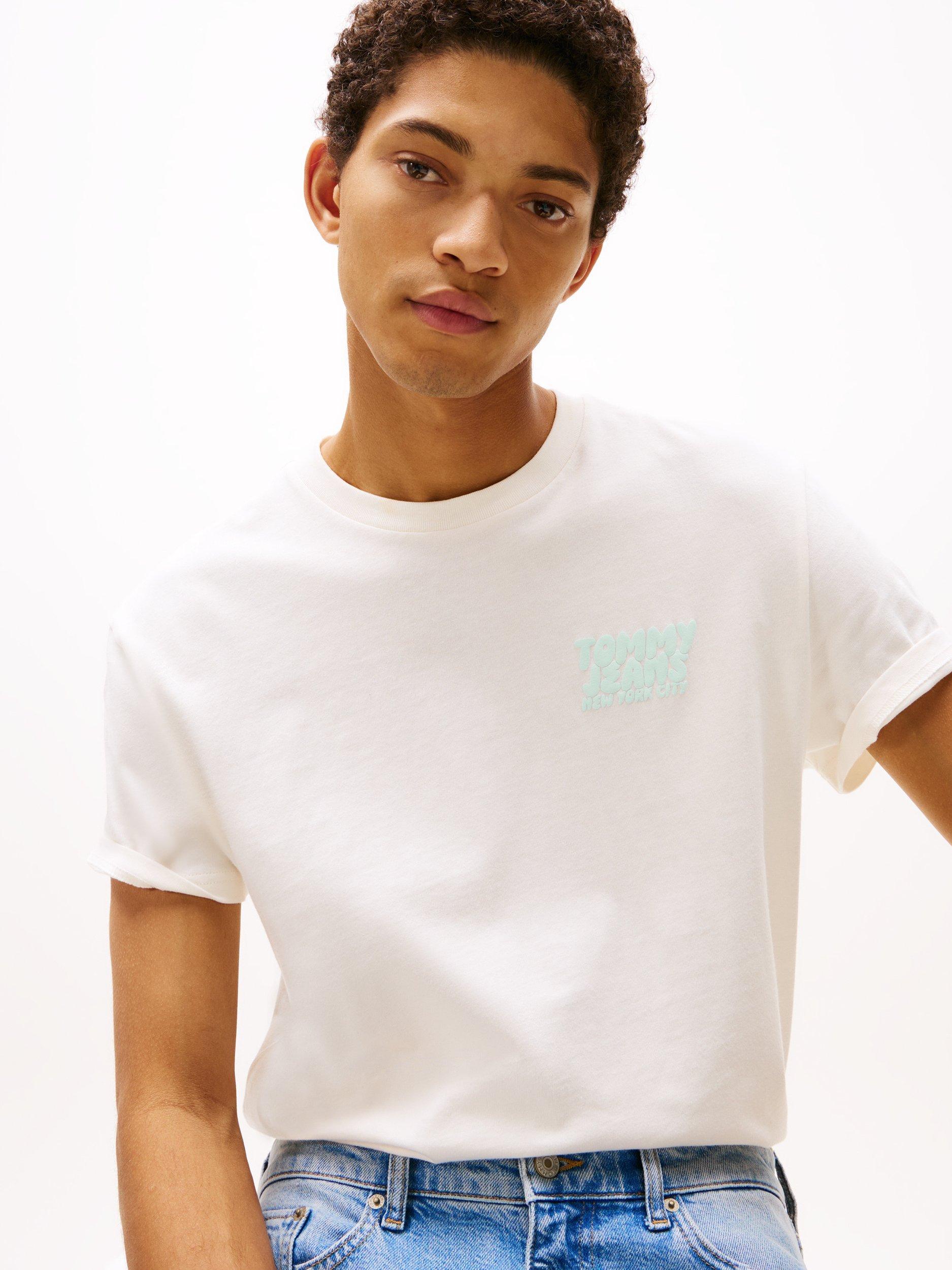 Product image 3 of 7, which shows Tommy Jeans Cotton Regular Fit Back Graphic Bubble Logo T-Shirt, Ancient White, XS