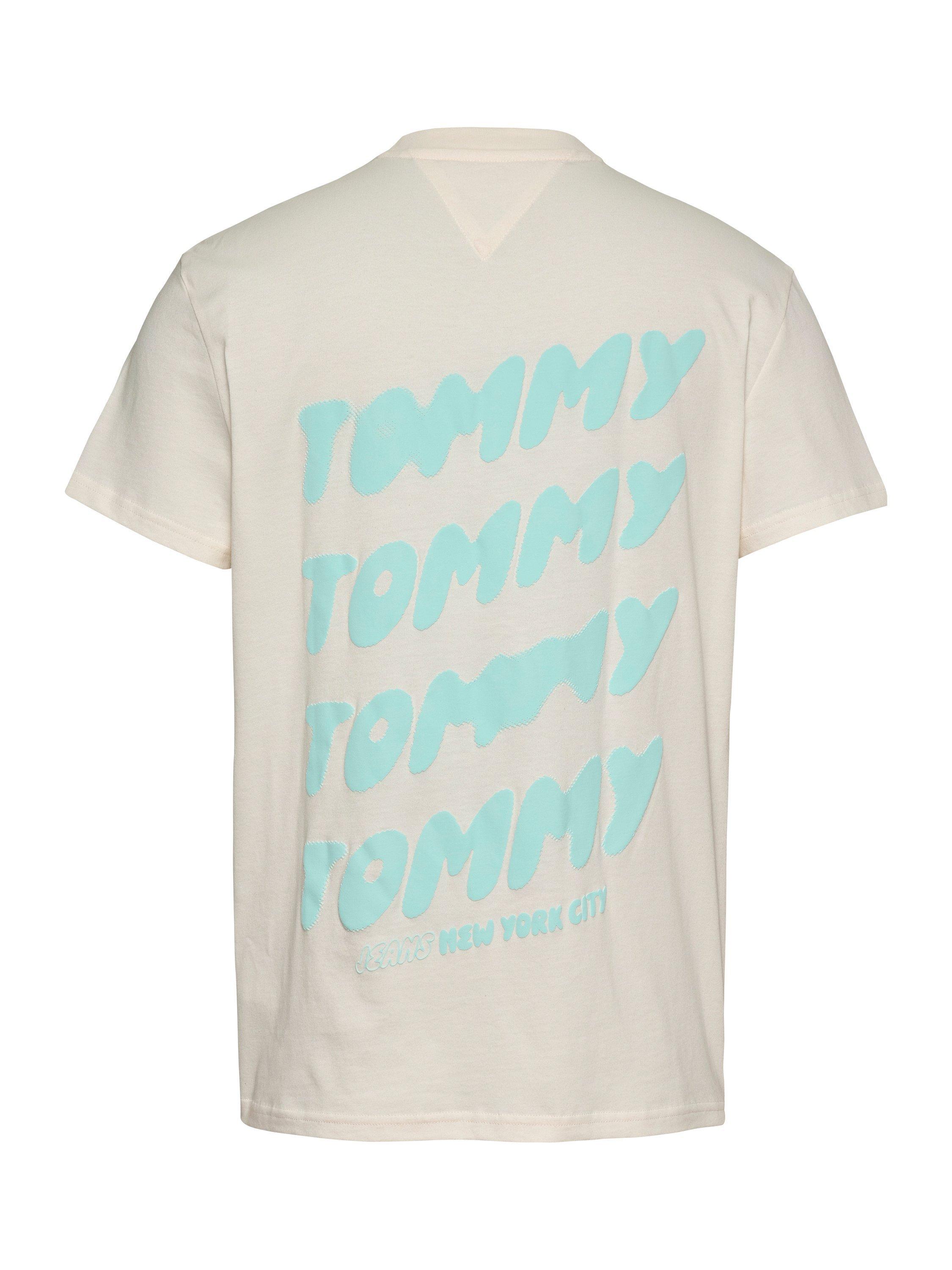 Product image 7 of 7, which shows Tommy Jeans Cotton Regular Fit Back Graphic Bubble Logo T-Shirt, Ancient White, XS