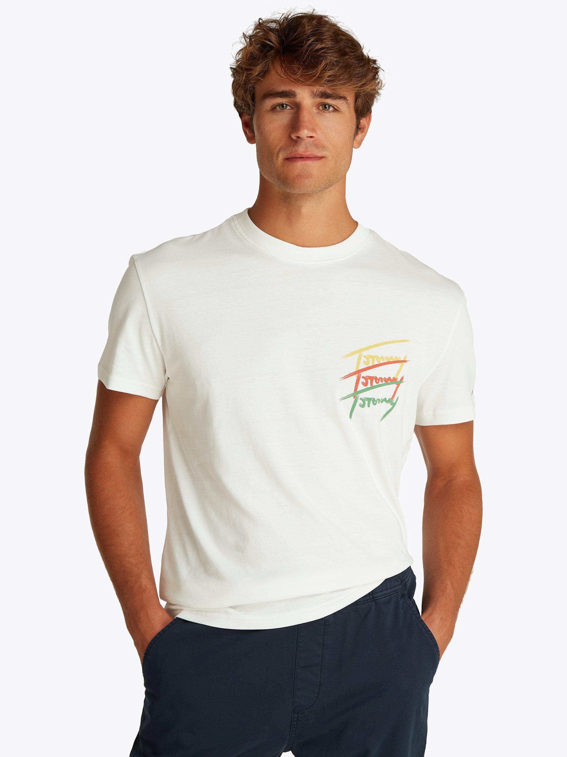 Product image 1 of 8, which shows Tommy Jeans Cotton Regular Fit Short Sleeve Graphic T-Shirt, Ecru, XS