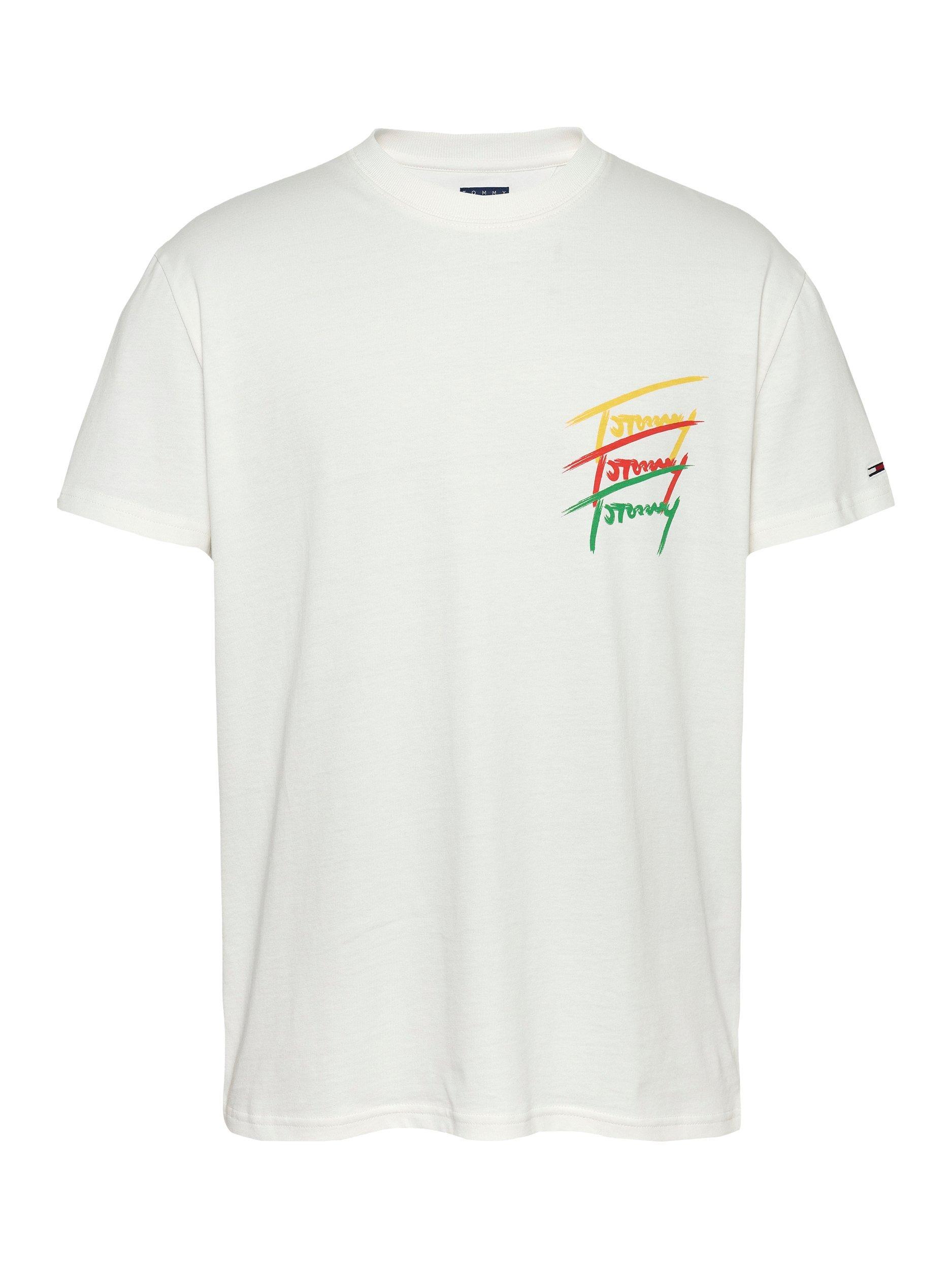 Product image 5 of 8, which shows Tommy Jeans Cotton Regular Fit Short Sleeve Graphic T-Shirt, Ecru, XS